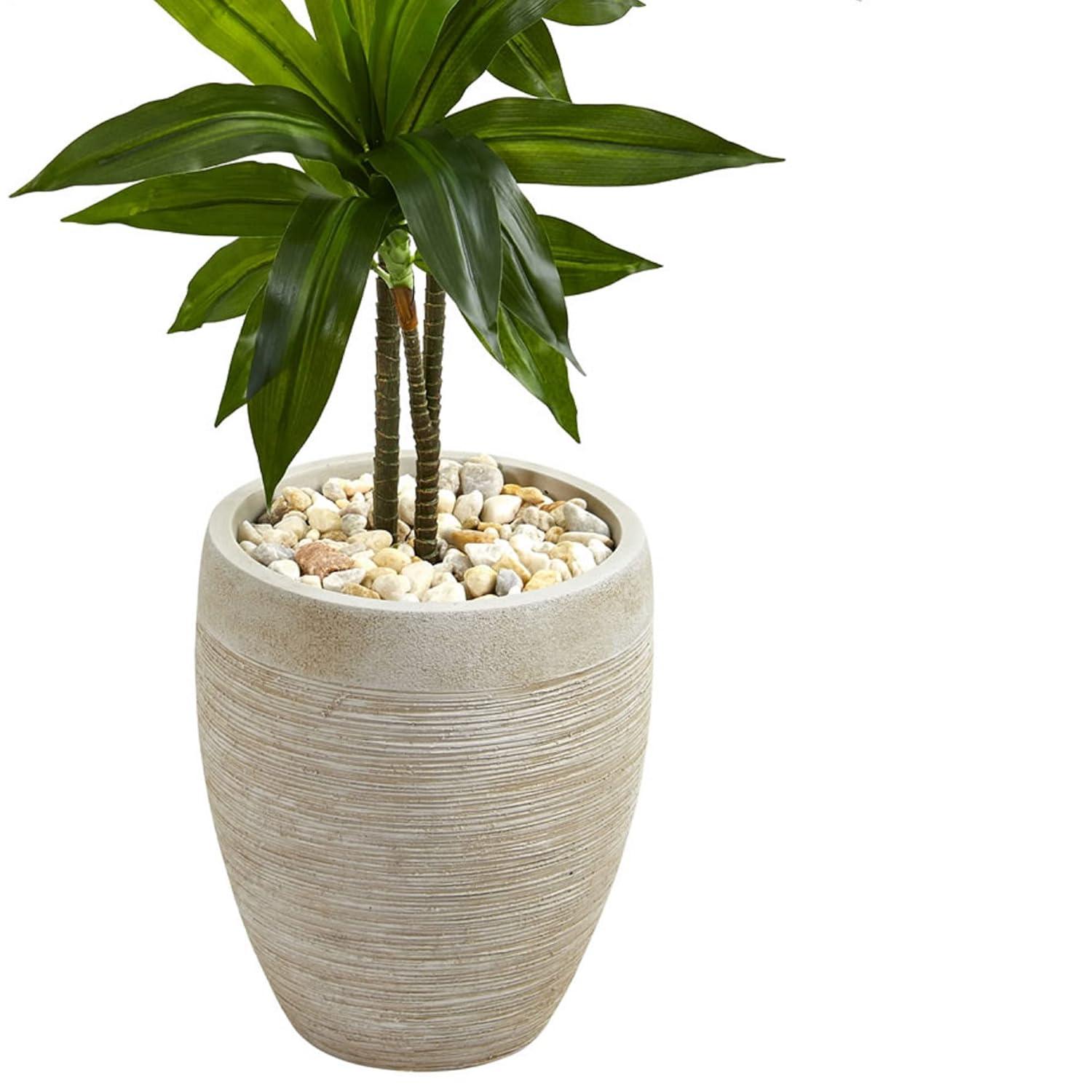 Nearly Natural 4-ft Artificial Dracaena Plant in Sand Colored Planter (Real Touch)