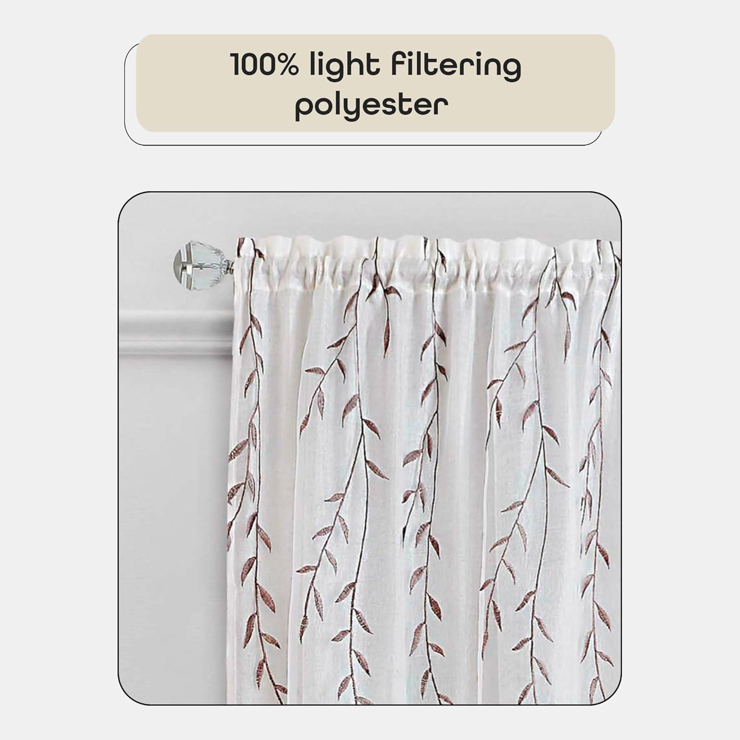 Achim White Floral Rod Pocket Sheer Curtain, 42" x 63"