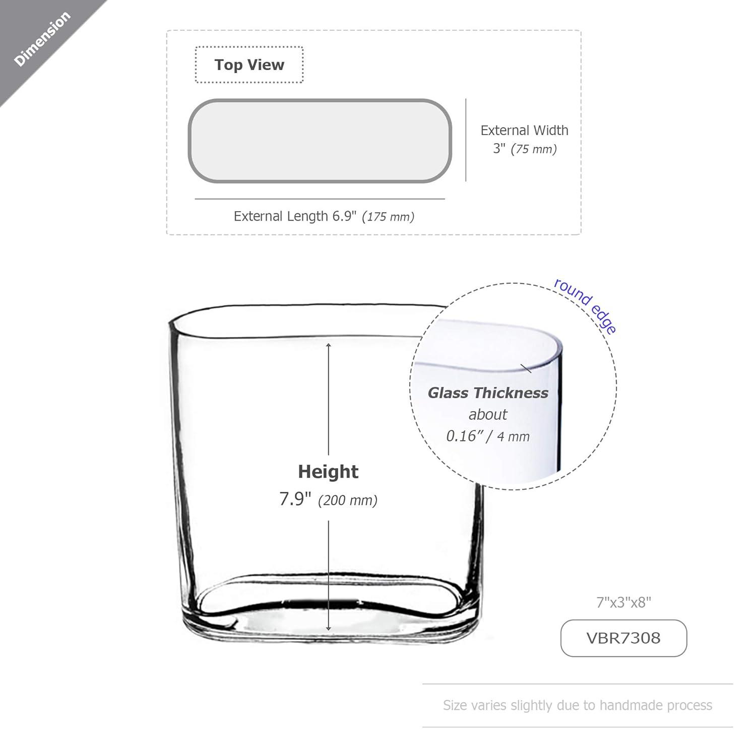 WGV Clear Rounded Corner Rectangular Glass Block Vase - 3" Wide x 8" Height, Good quality, Heavy Weighted Base - 1 Pc