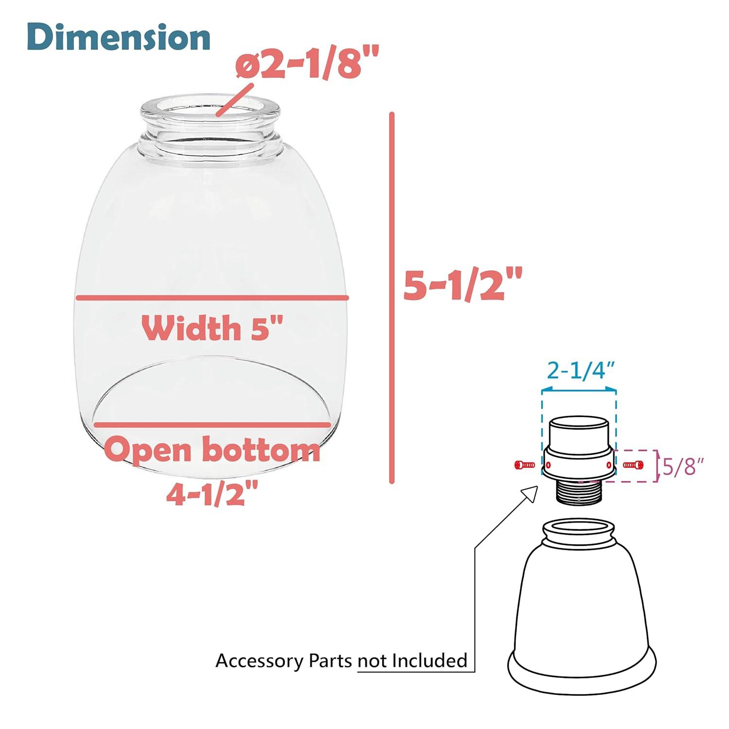 Aspen Creative 23078-4 Clear & Frosted Transitional Style Replacement Glass Shade, 2-1/8" Fitter Size, 4-1/2" high x 5" diameter, 4 Pack