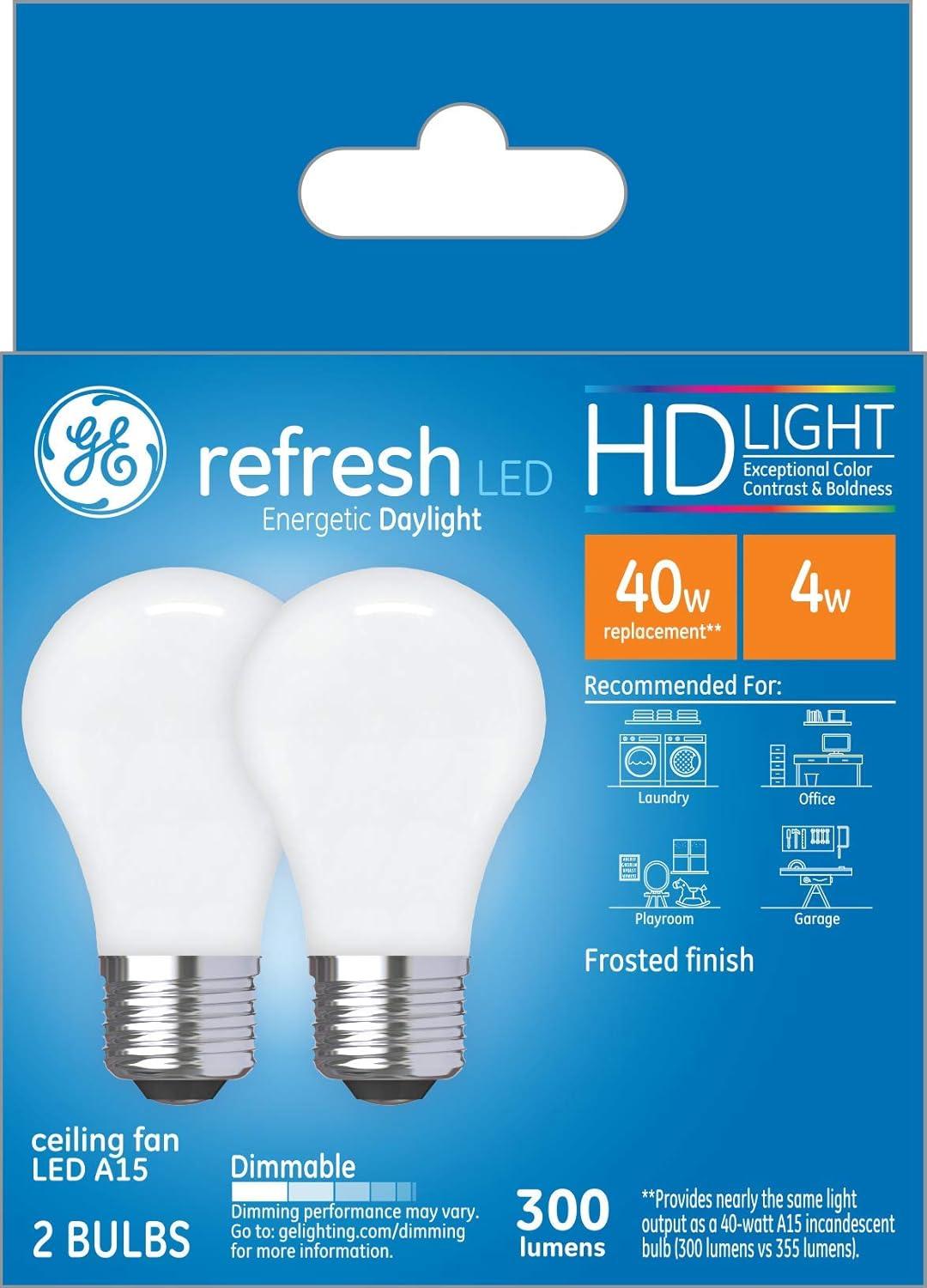 GE 2pk 40W Refresh A15 LED Ceiling Fan Light Bulbs Daylight Frosted