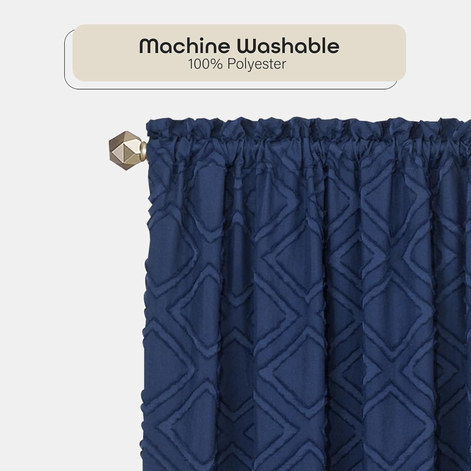 Achim Blake Geometric Diamond Rod Pocket Light Filtering Curtain Panel, Navy, 42" x 63"