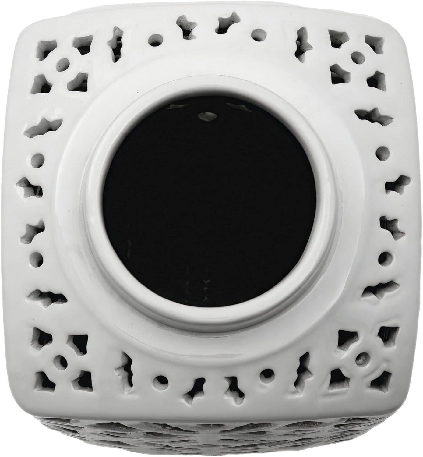 12" White Carved Square Ginger Jar