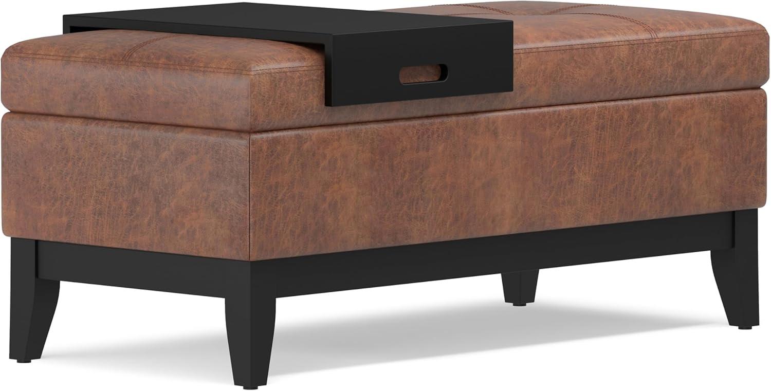 Simpli Home Oregon 42"W Upholstered Storage Ottoman Bench with Lift-Top Lid and Tray