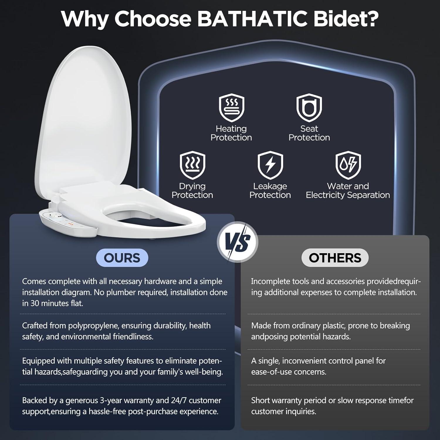 Bidet Toilet Seat - Heated & Elongated Design with Warm Water Wash, Wireless Remote, and Self-Cleaning Nozzle | Includes Soft-Closing Lid, LED Nightlight & Air Dryer