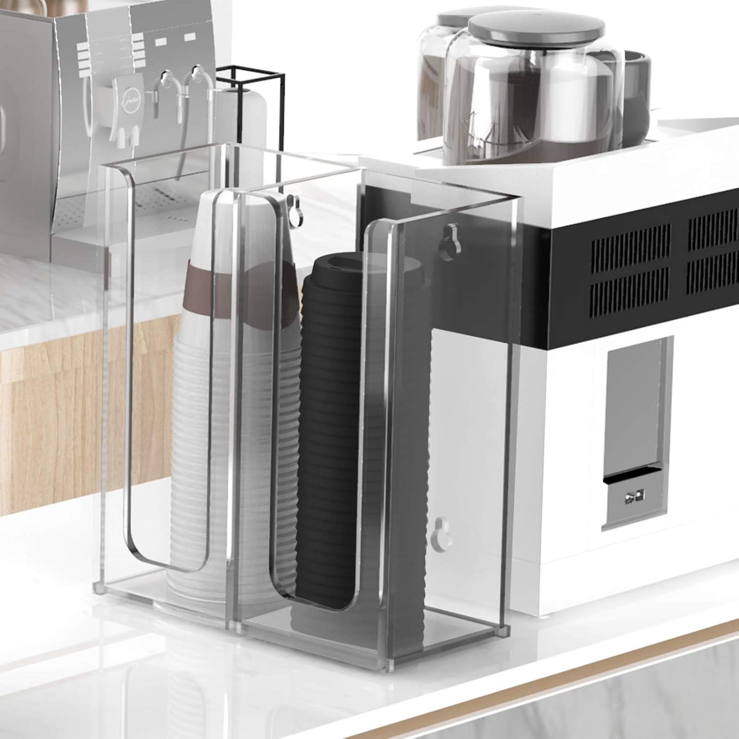 Richboom Acrylic Coffee Cup and Lid Storage Organizer Holder, 2 Compartments, Clear