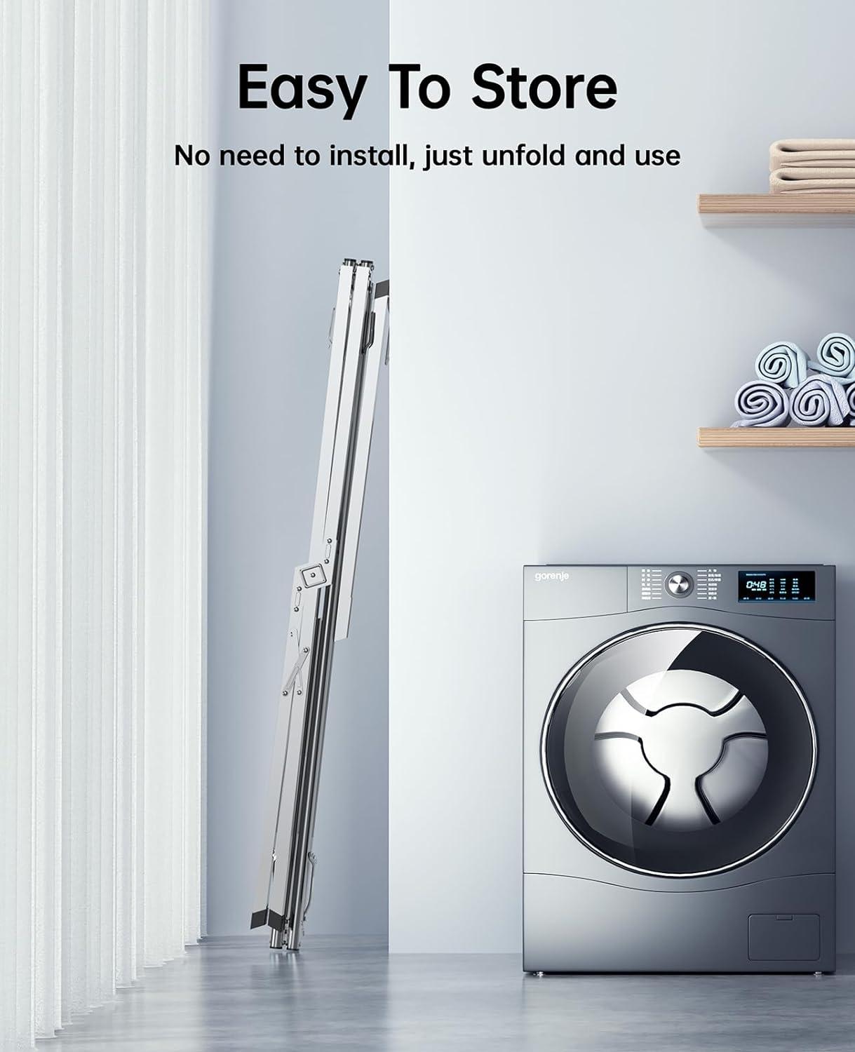 Laundry Drying Rack Wall Mounted Clothes Drying Rack Collapsible 31.5" Wide with 13.2 Linear Ft and 5 Aluminum Rods Drilling Template Long Screwdriver Bit 60 lbs Capacity White