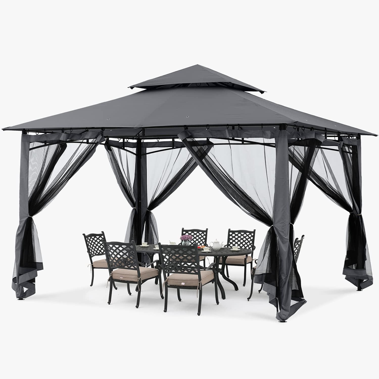 Dark Gray 10x12 Steel Frame Gazebo with Mosquito Netting