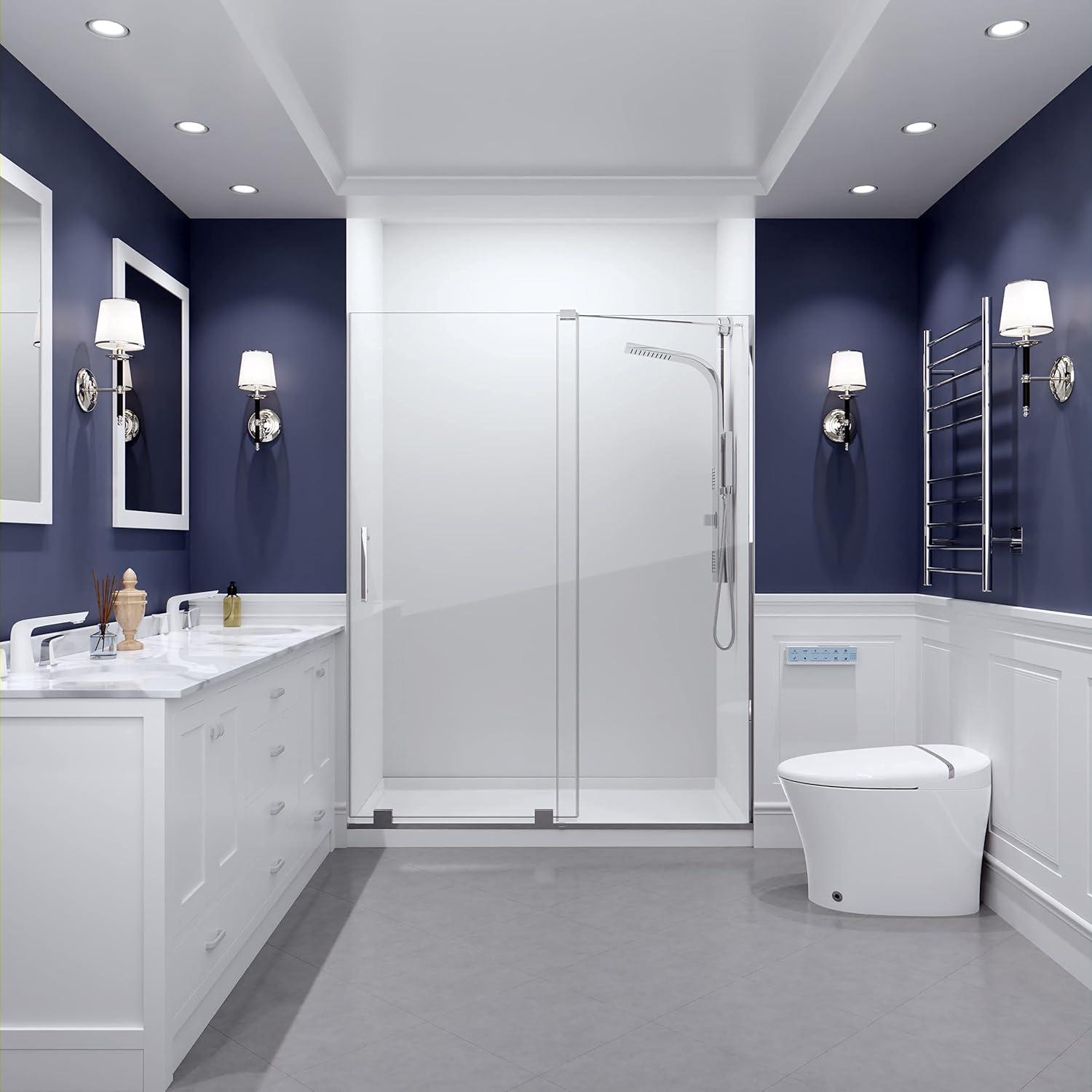 Longboat Series 60" - 60" W x 76" H Single Sliding Semi-Frameless Shower Door with Tsunami Guard