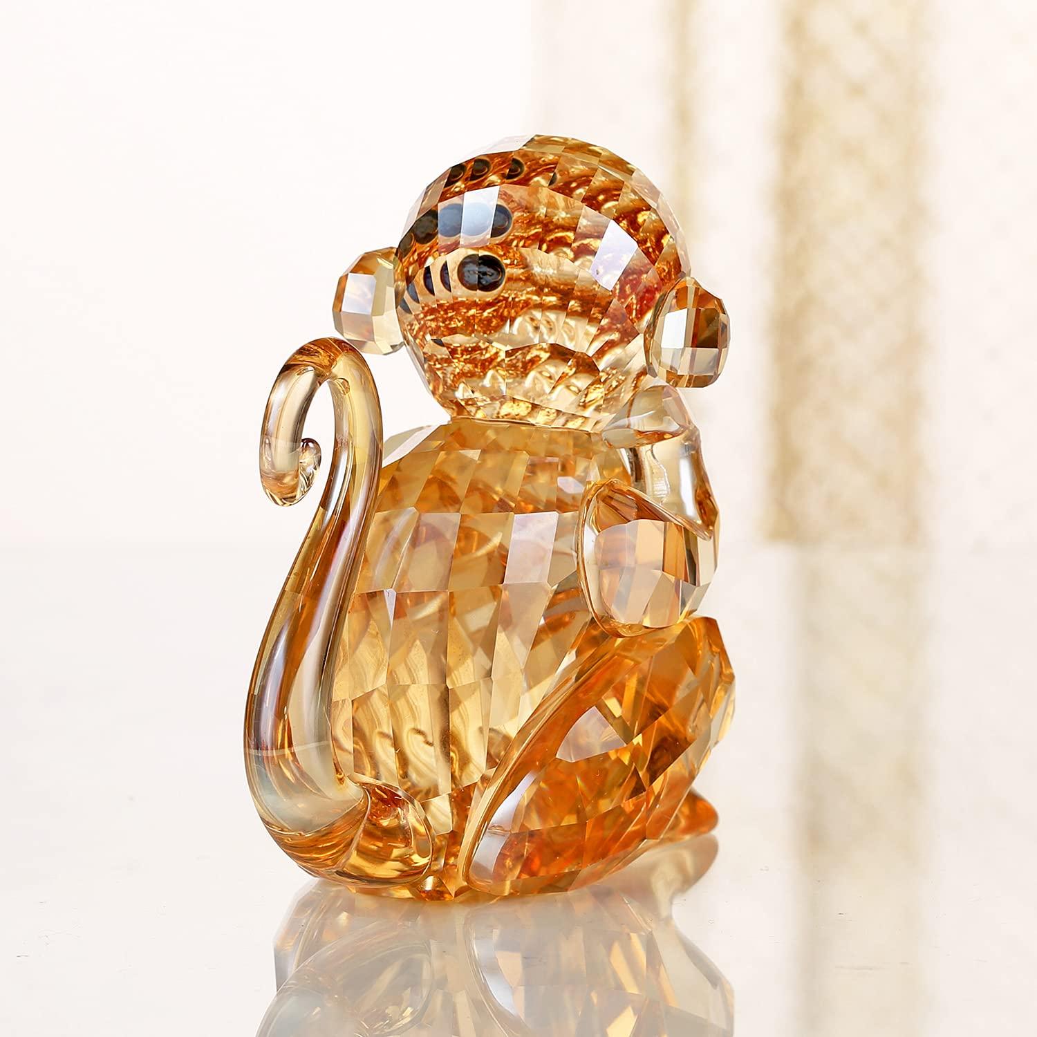 DOJOZ Crystal Little Monkey Animals Lovely Craft Decorations for Home Ornaments Christmas Collectible Birthday Gifts Figurines (Gold)