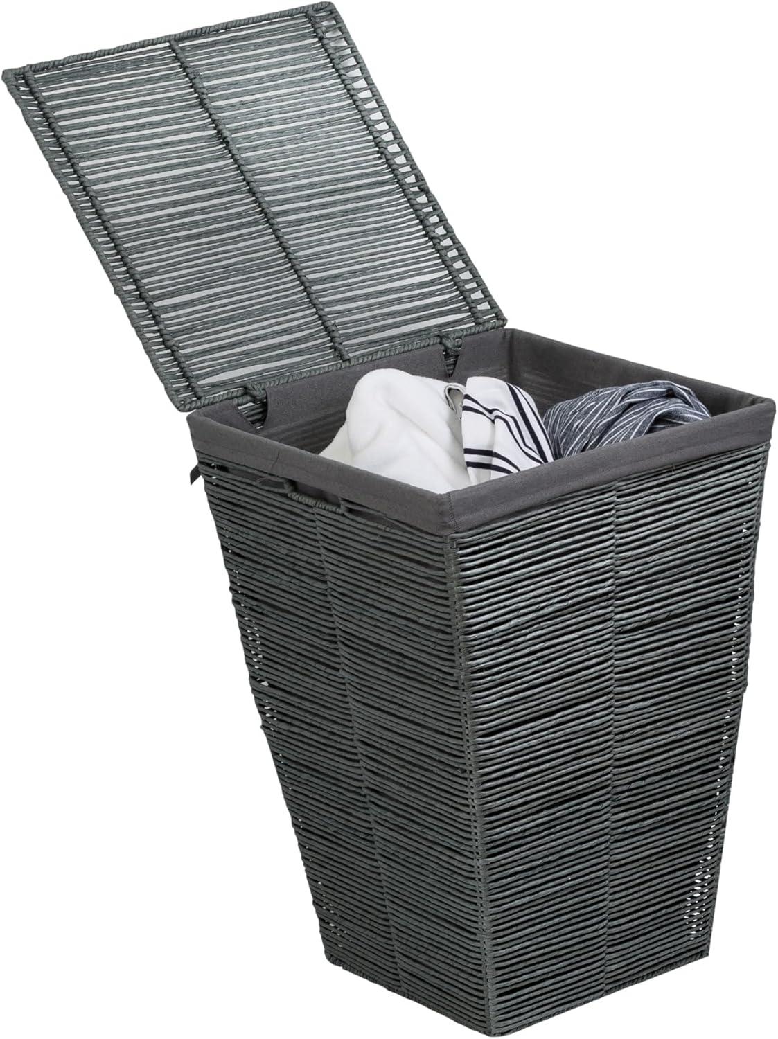 Honey-Can-Do Paper Rope Laundry Hamper with Hinged Lid, Gray