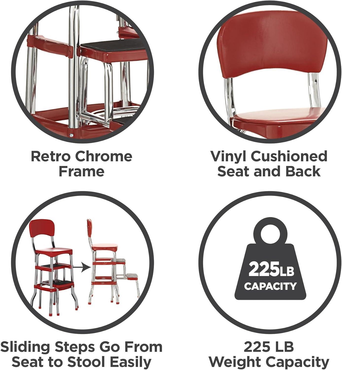 COSCO Stylaire Retro Chair + Step Stool with Pull-Out Steps, 225 lb Weight Capacity (Red, One Pack)