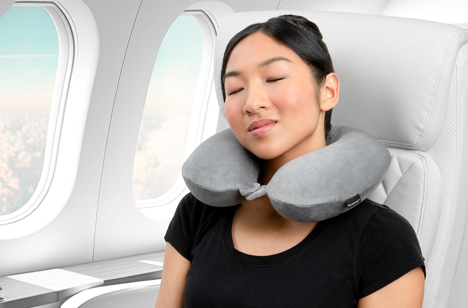 Brookstone Memory Foam Travel Neck Pillow for Vacations, Airplanes, Trains, Buses, and Cars