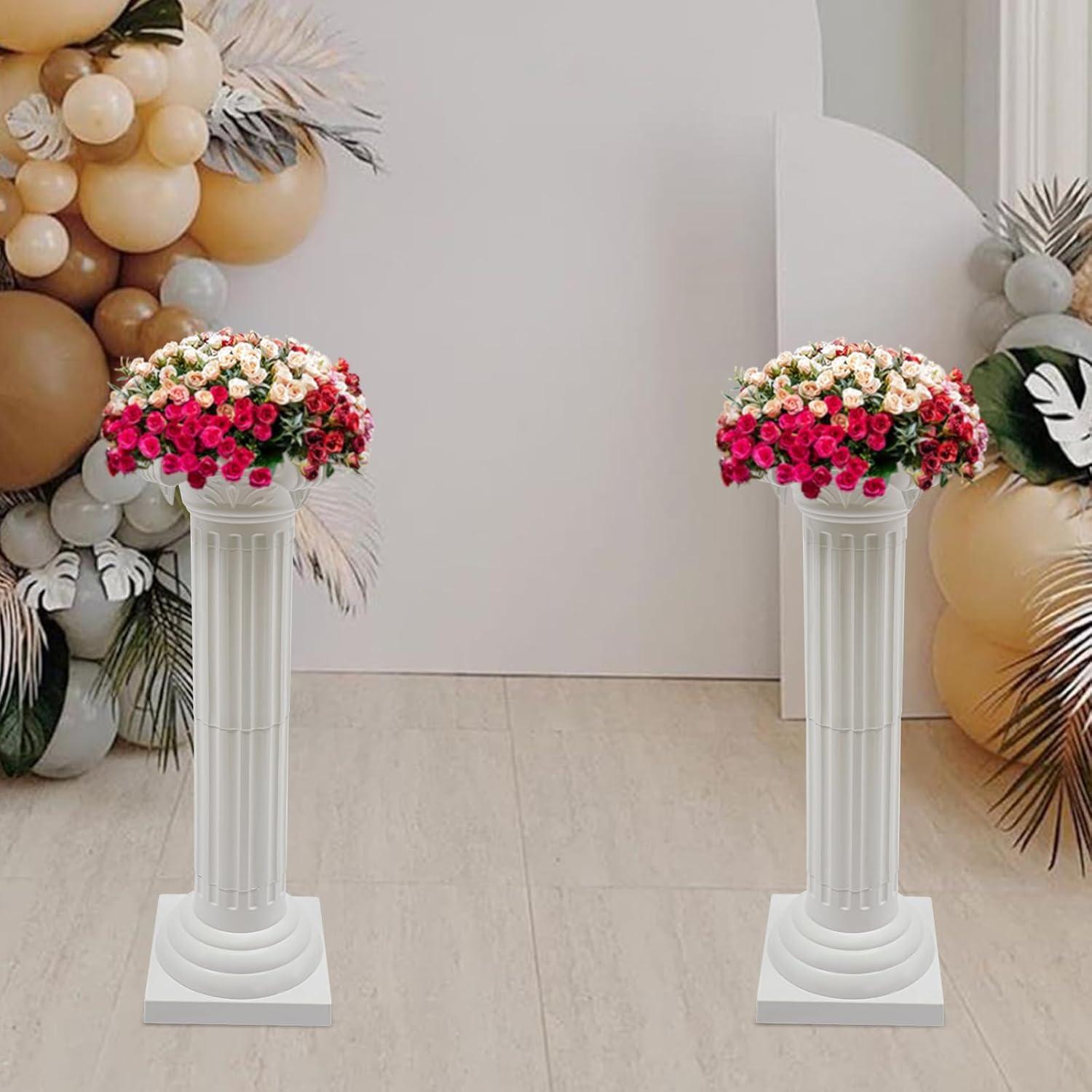 Roman Columns Plastic Wedding Stand Pillar Greek Statue Plant Stand Elegant Event Party Decorative Pedestal Flower Pot Holder Decor (4Pcs, 11.81x35.43 Inch)