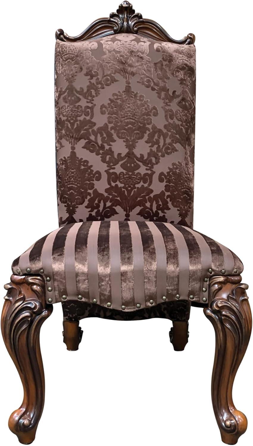 22" Versailles Dining Chair Two Tone Light Brown Synthetic Leather /Fabric and Cherry Oak Finish - Acme Furniture: Elegant Traditional Design