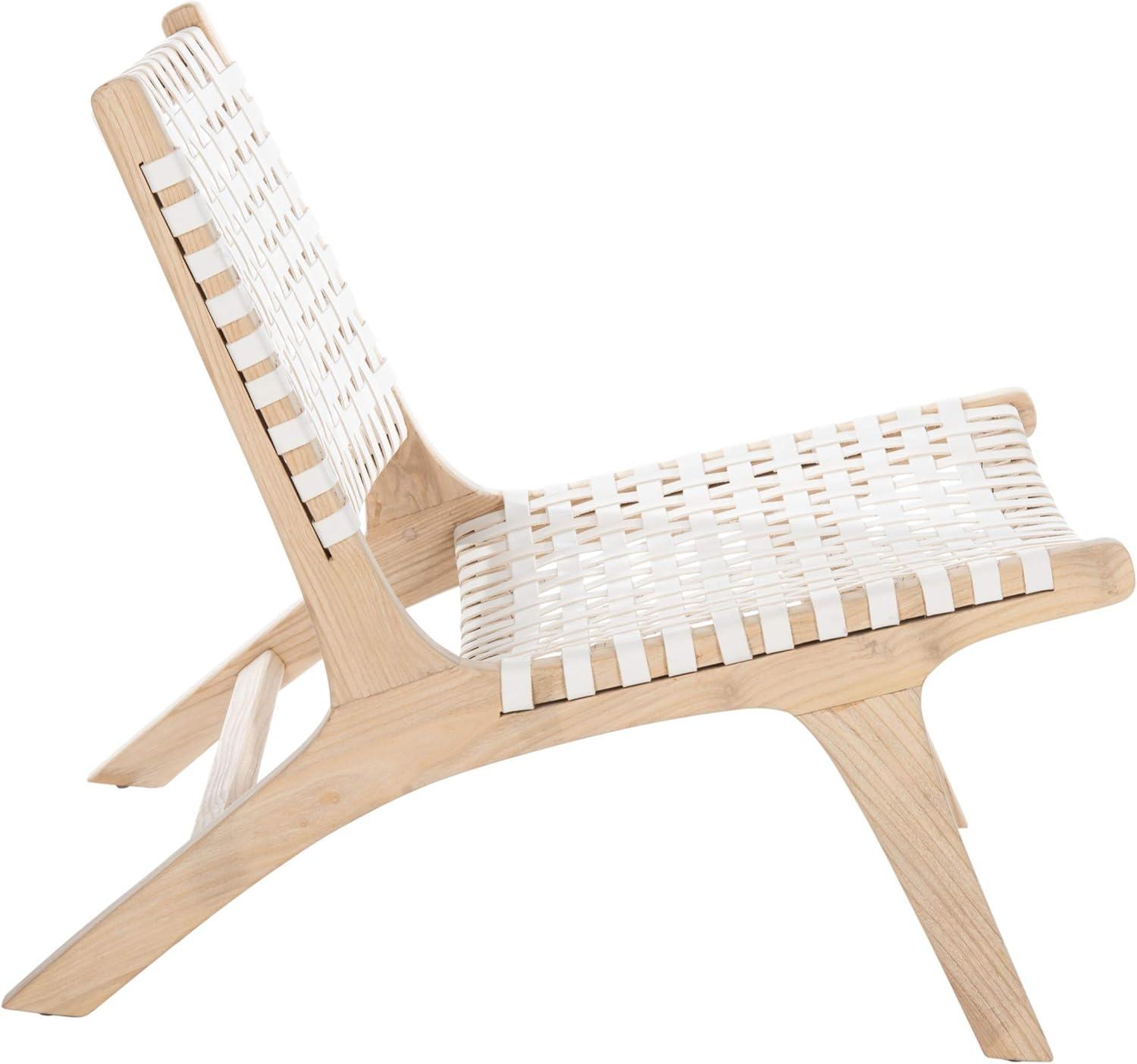 Luna 25" White Leather and Natural Wood Handcrafted Side Chair