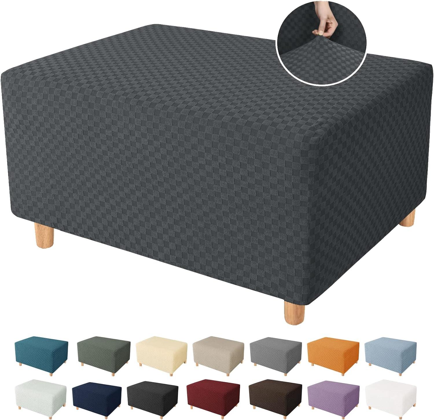 Dark Gray High Stretch Jacquard Ottoman Slipcover