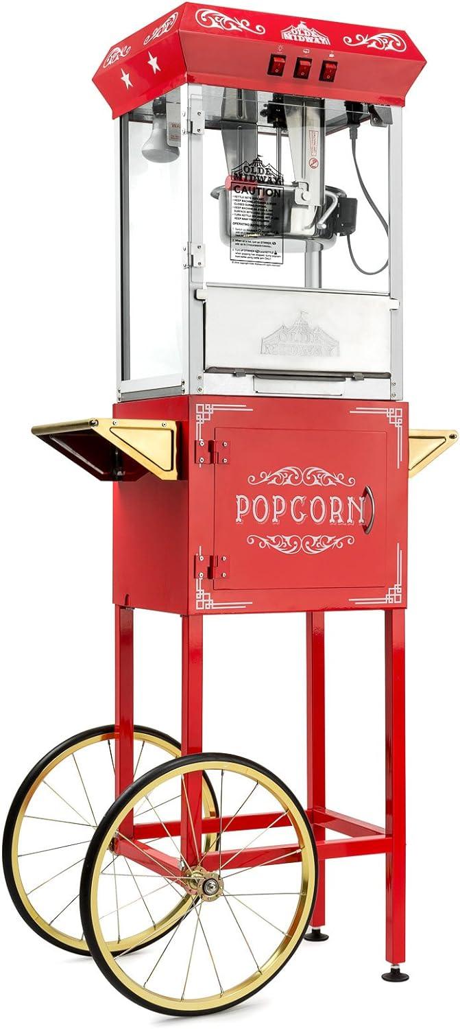 Olde Midway Vintage-Style Popcorn Machine Maker Popper with Cart and 8 Ounce Kettle