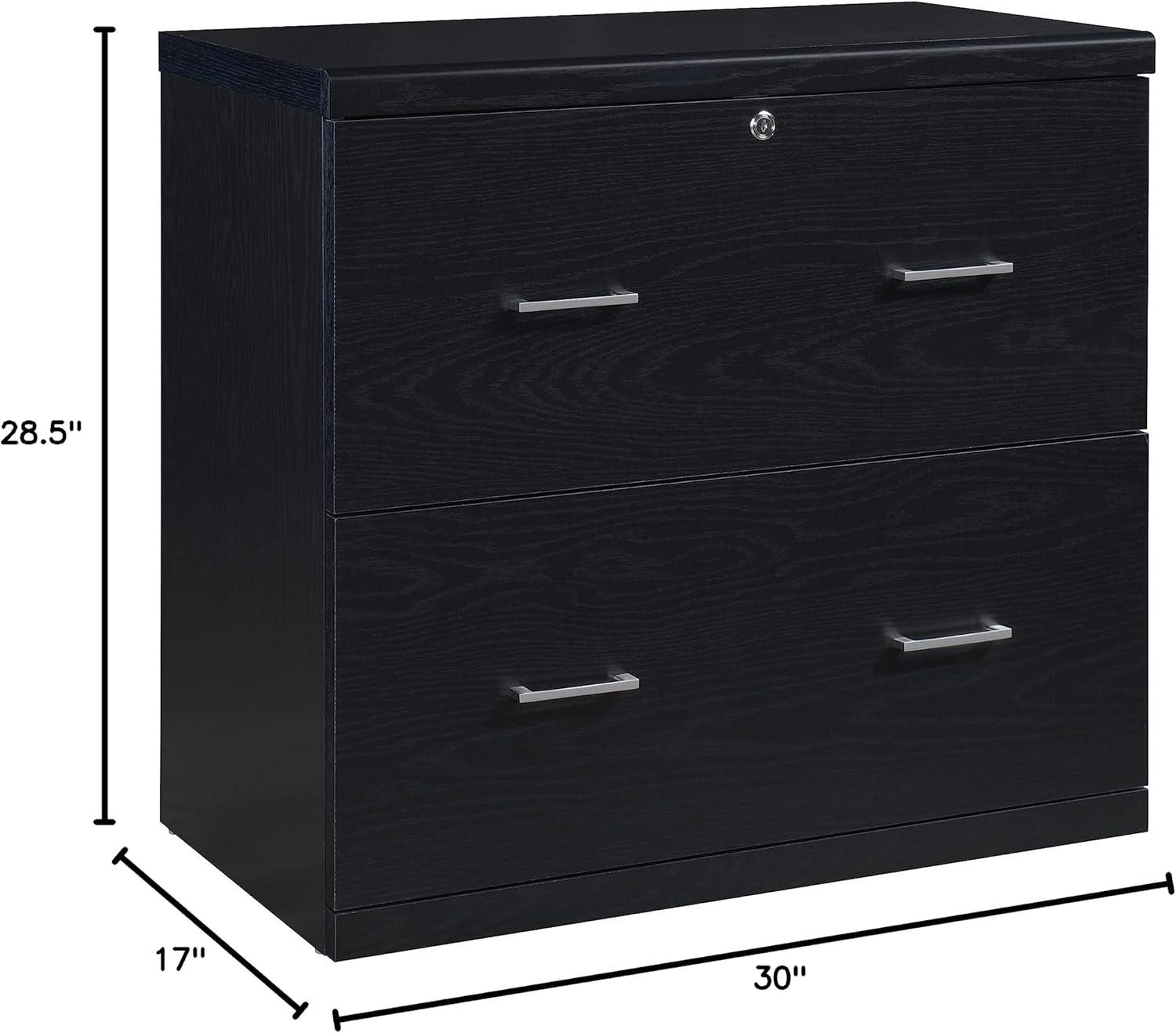 Black Engineered Wood 2-Drawer Lockable Lateral File Cabinet