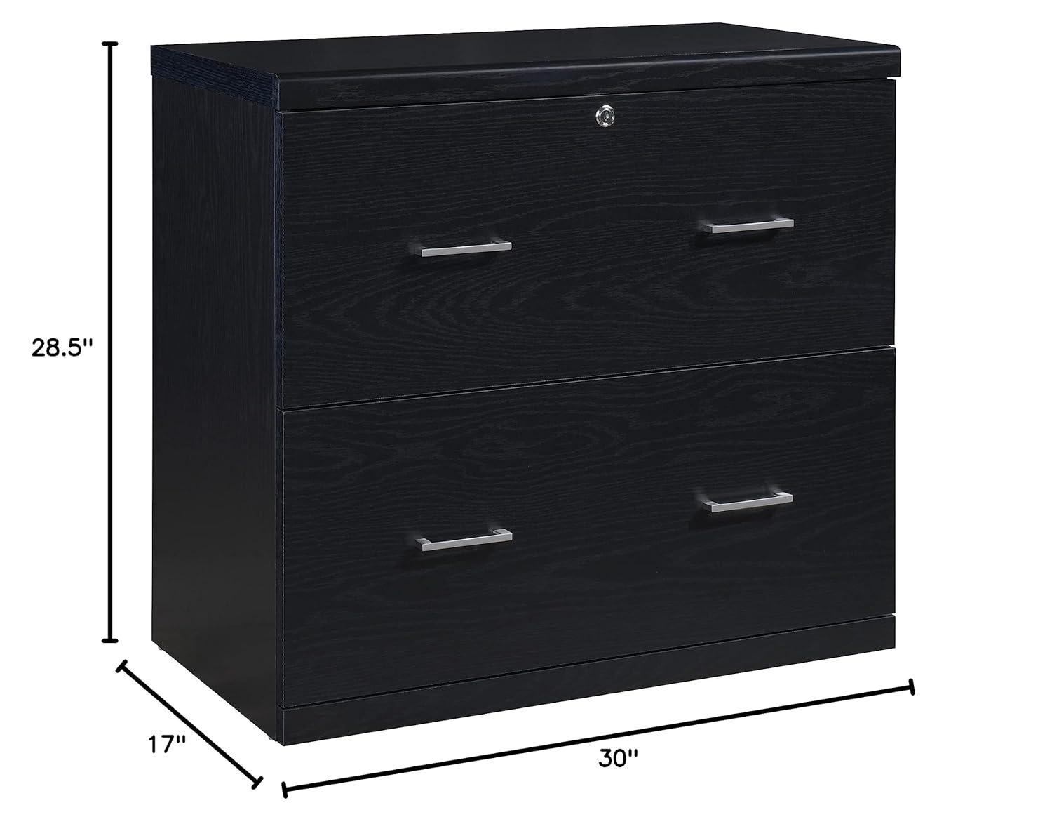 Black Engineered Wood 2-Drawer Lockable Lateral File Cabinet