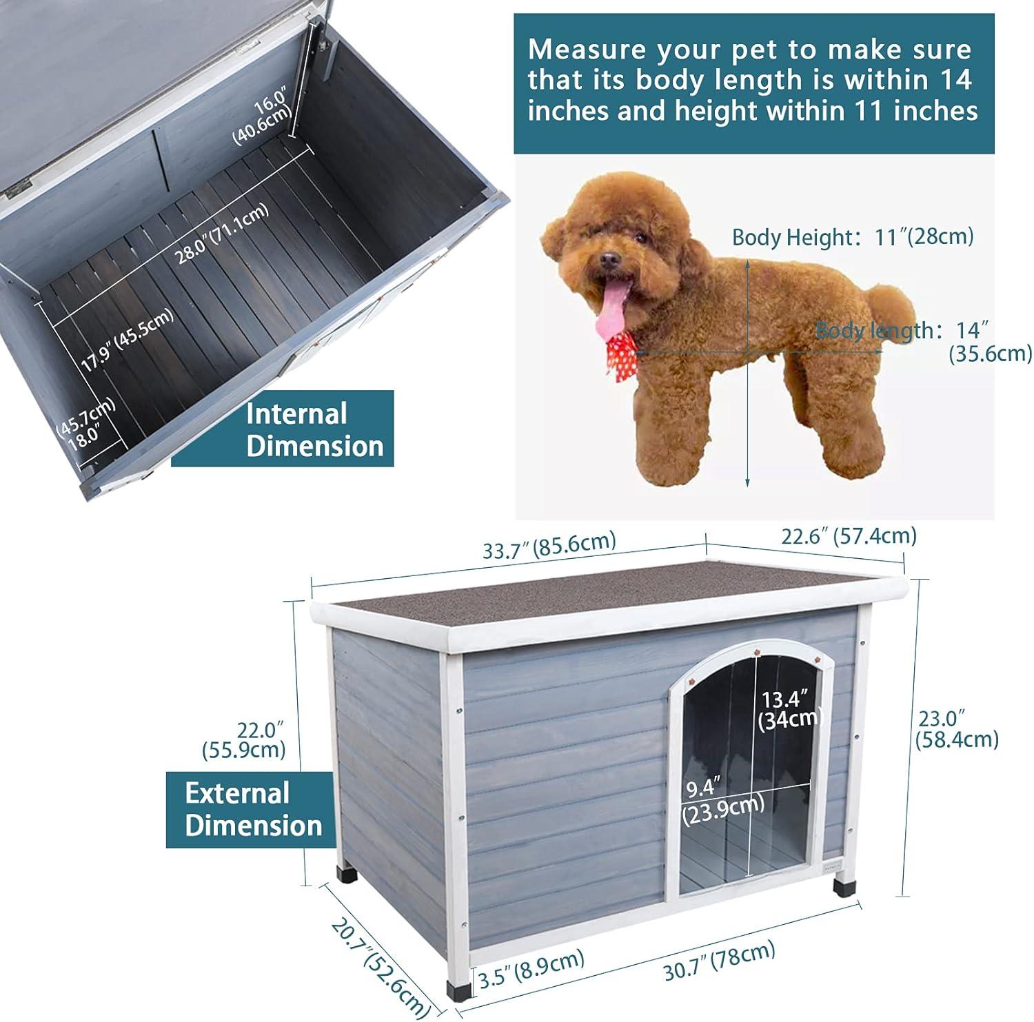 Petsfit Outdoor Dog House with Adjustable Foot Mat ,Asphalt shingles, Finnish Spruce Panels，Small