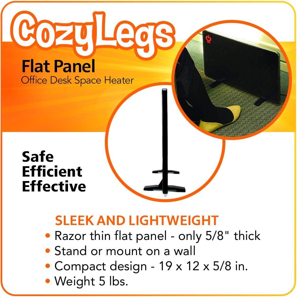 Cozy Legs Flat Panel Heater: Under Desk Radiant Heater, Electric Wall Mounted, Built-In Thermostat, 200W, Black