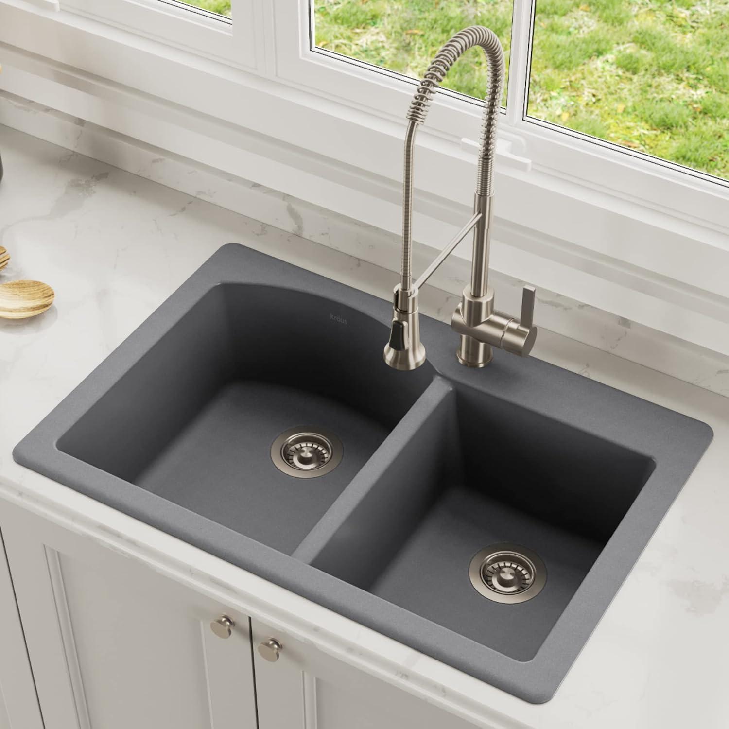 KRAUS Forteza™ 33" L Dual Mount 60/40 Double Bowl Granite Kitchen Sink