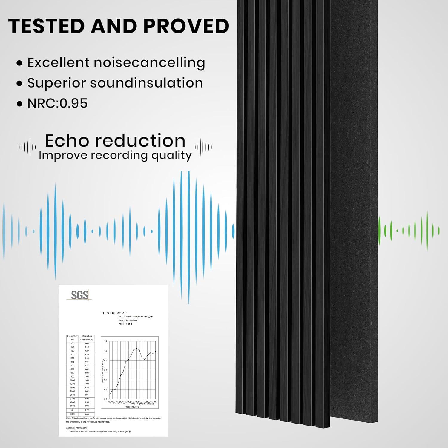 LOVMOR 0.83 in. x 7.87 ft. x 1 ft. Slat Wood Sound Absorbing Black(Black Felt) Decorative Wall Paneling 2-Pack