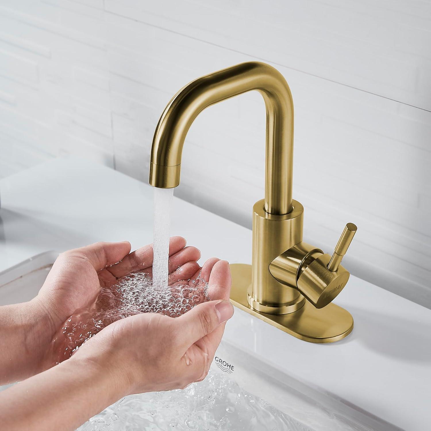 Brushed Gold Stainless Steel Single Handle Bathroom Faucet