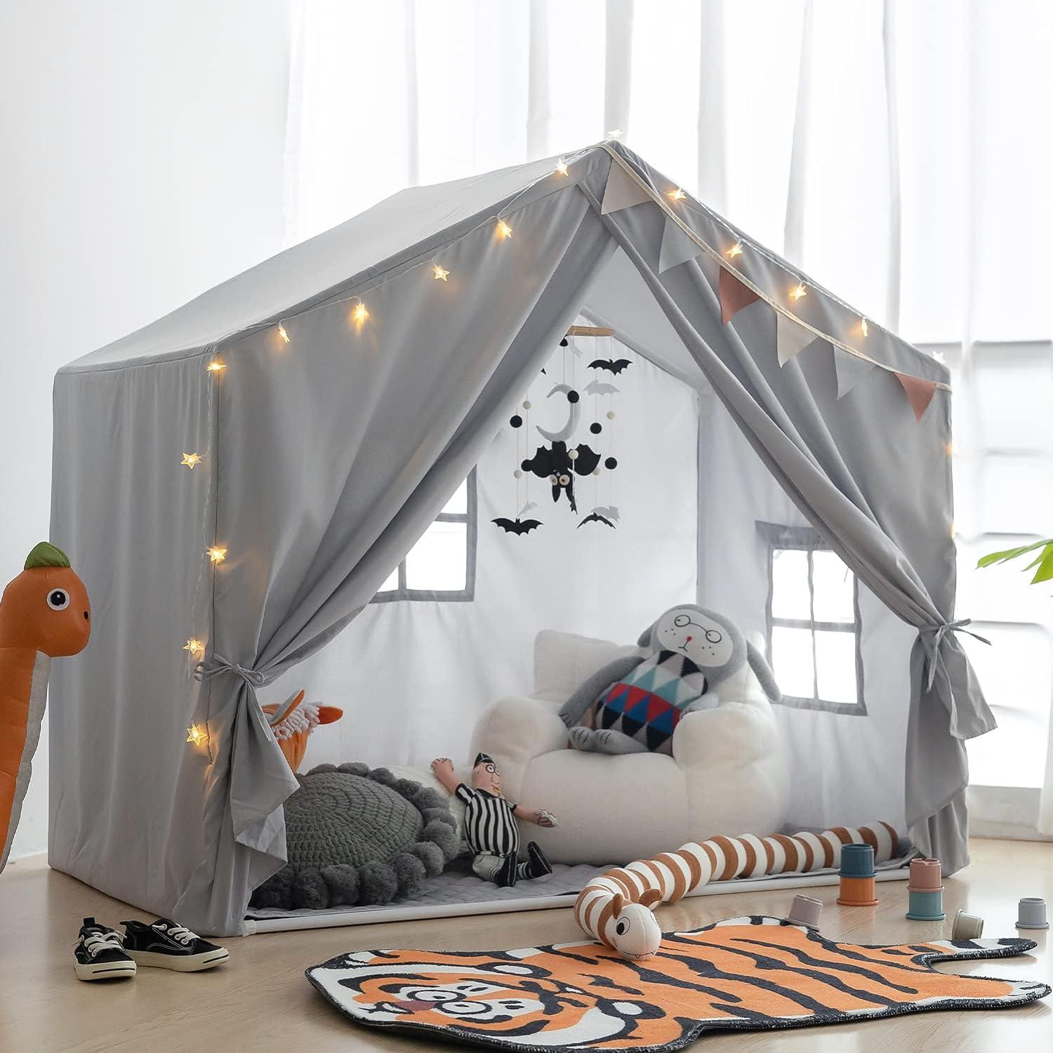 Kids Play Tent with Mat, Large Indoor Playhouse Tent, Kids Play House Tent Castle for Boys and Girls, Play Cottage (Grey)