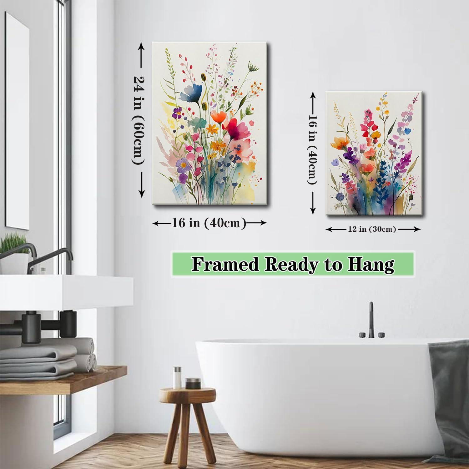 JRXY 3 Pcs Framed Watercolor Floral Botanical Canvas Wall Art Colorful Wildflower Plant Paintings Prints Posters 12x16 in