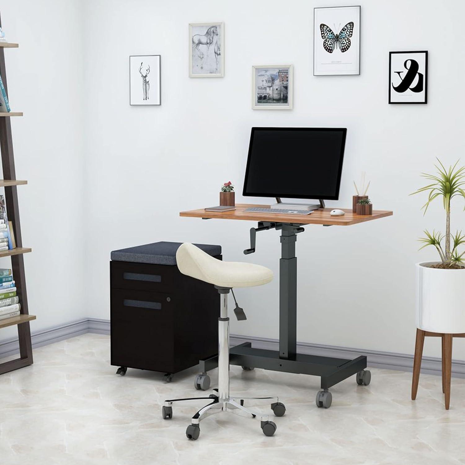 Stand Up Desk Store Crank Adjustable Height Single Column Rolling Mobile Standing Desk