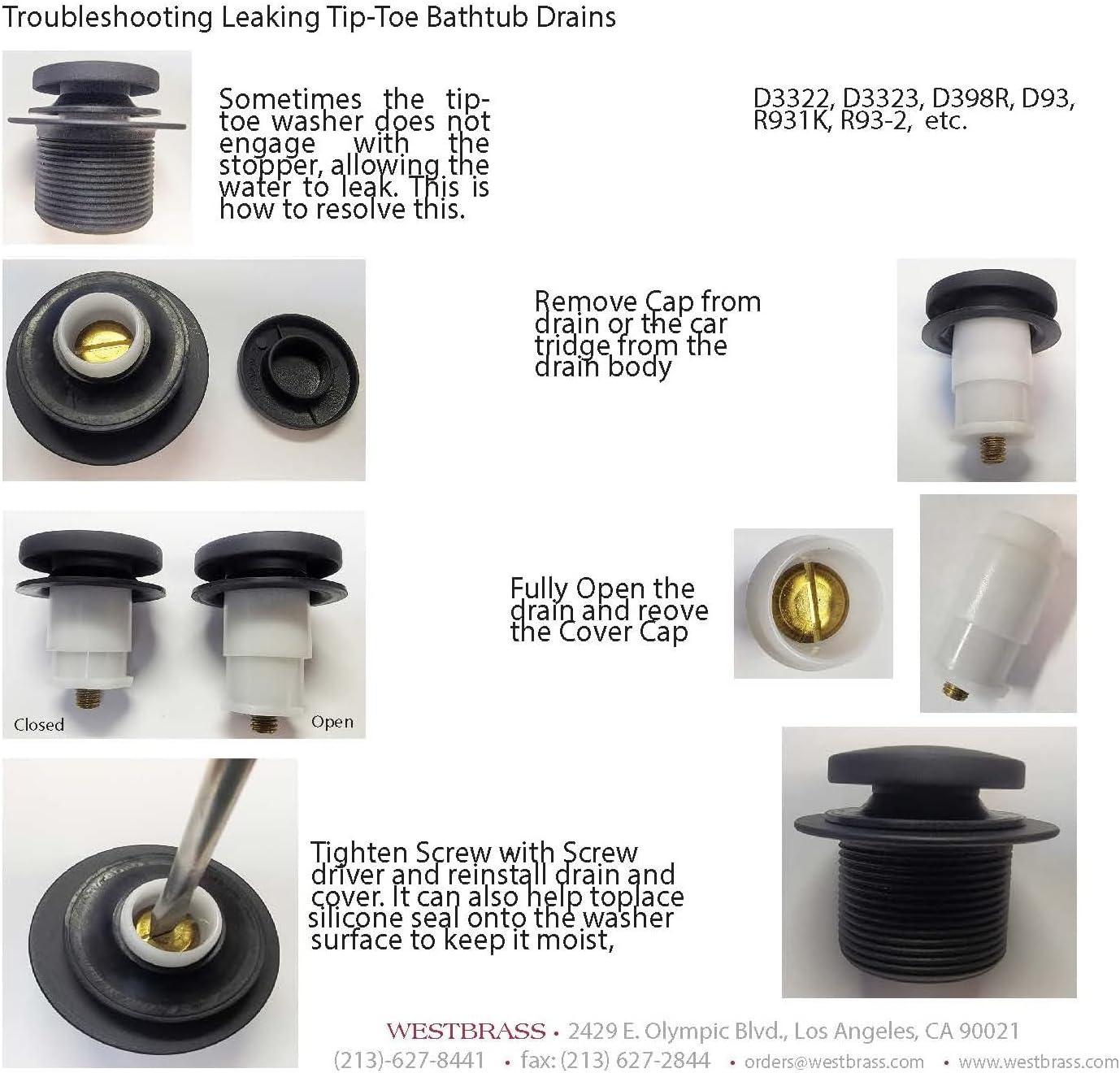 1-1/2" Coarse Thread Tip-Toe Bathtub Leg Drain with One-Hole Overflow