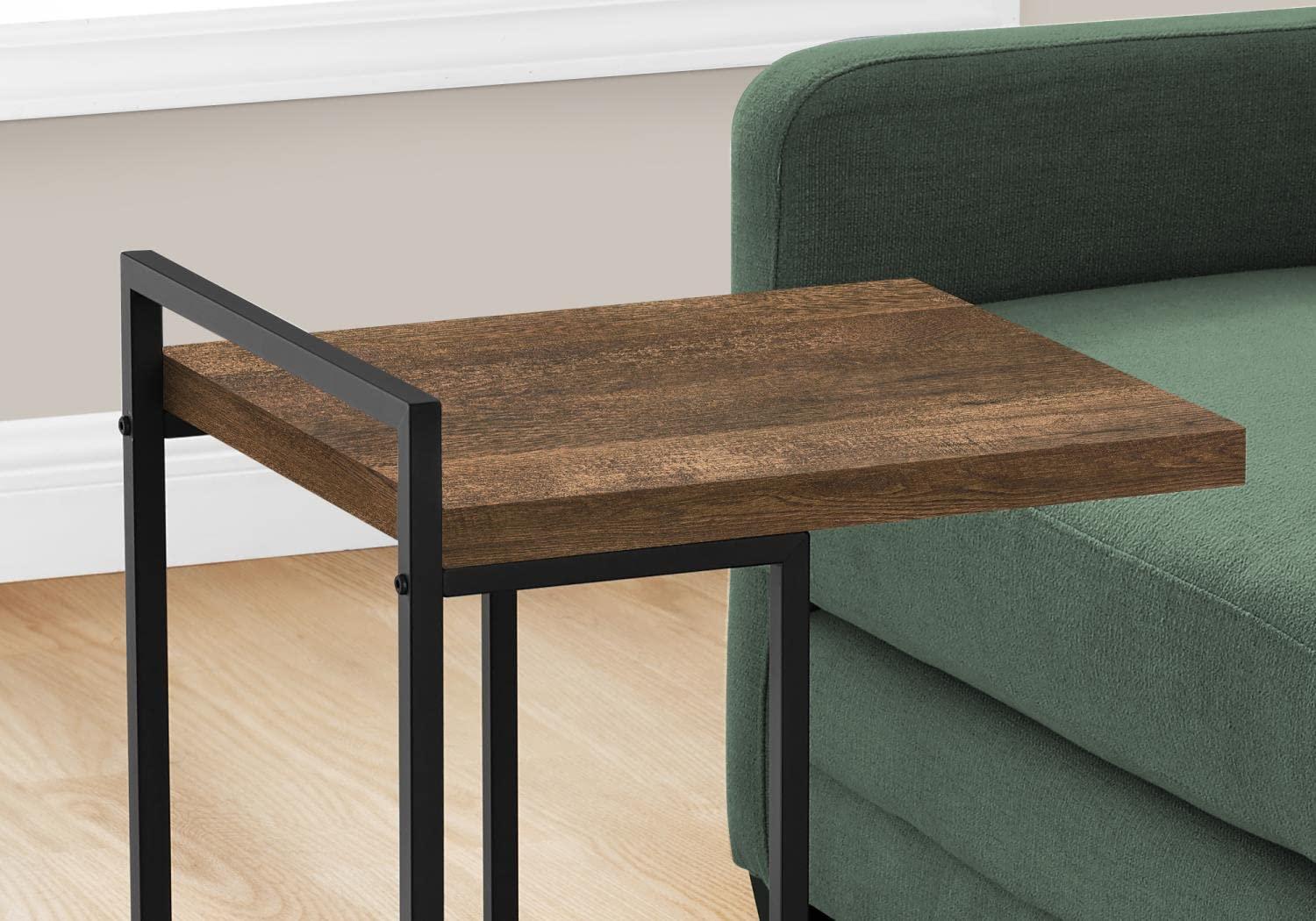 Accent Table, C-Shaped, End, Side, Snack, Living Room, Bedroom, Metal, Laminate, Brown, Black, Contemporary, Modern