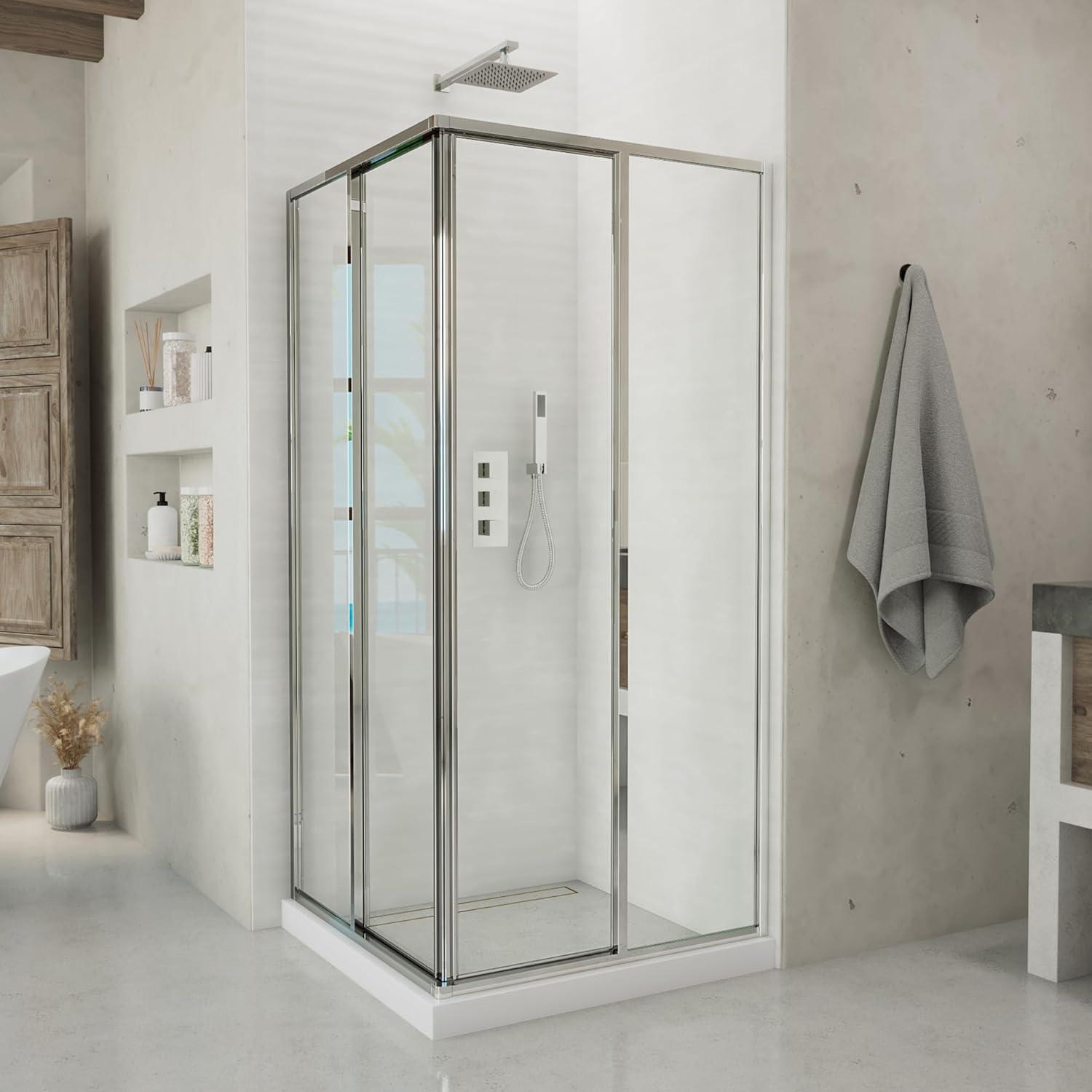 Brushed Nickel 72" Frameless Sliding Corner Shower Enclosure