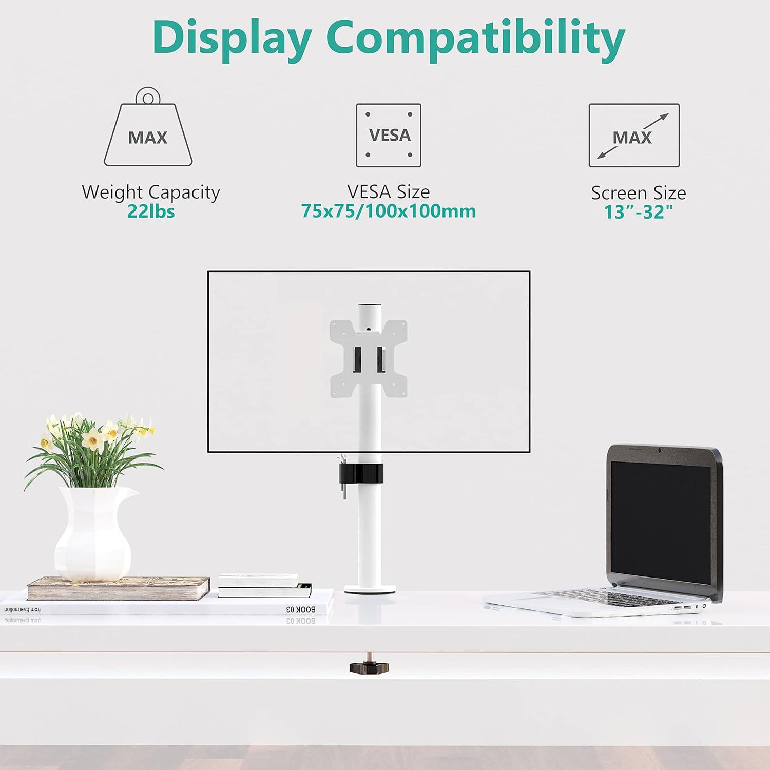 Single Monitor Mount for 1 Computer Screen up to 32 inch, Fully Adjustable Monitor Arm Holds up to 22 lbs