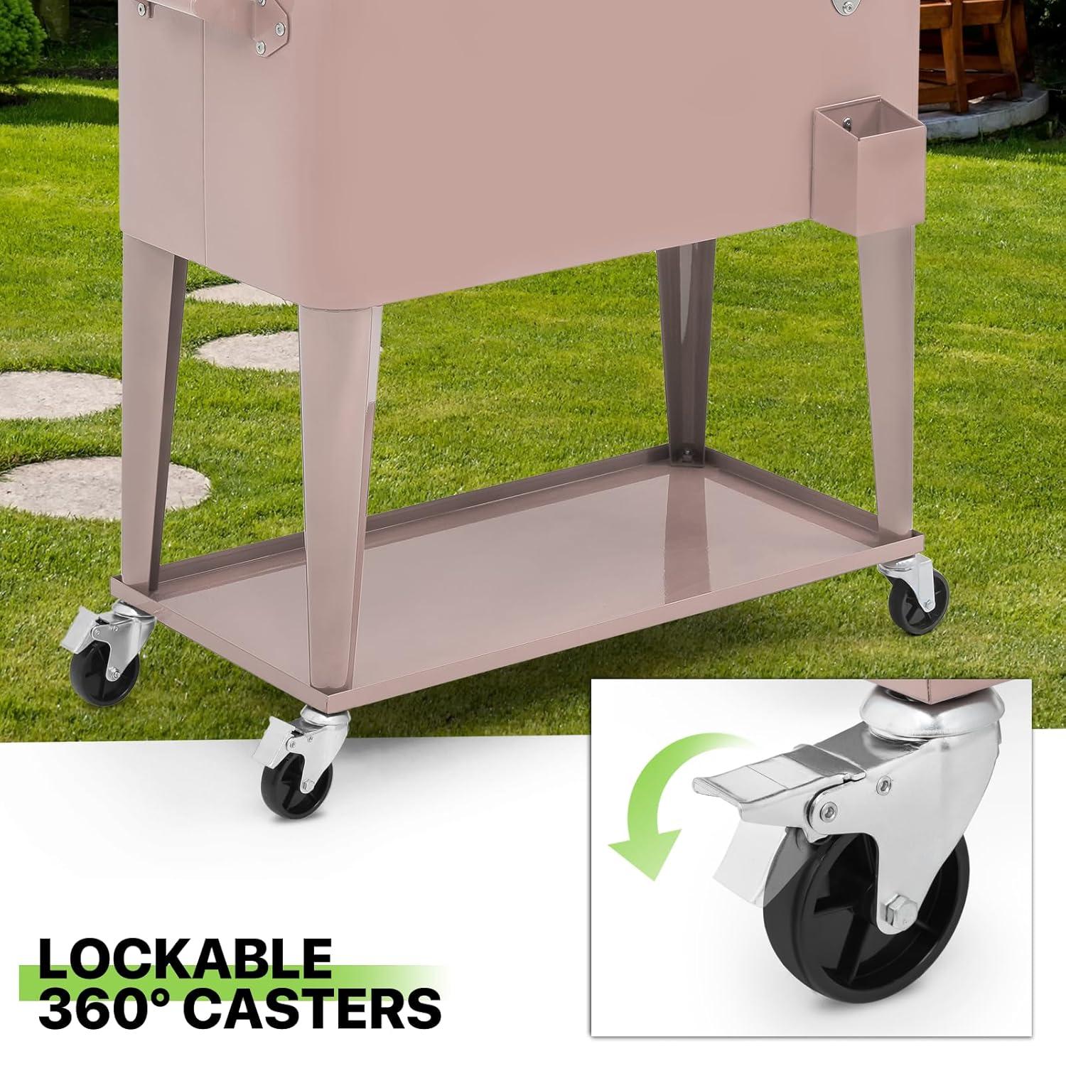 Bring Home Furniture Outdoor 80 Qt Rolling Cooler Cart, with Bottle Opener + Storage Shelf Camping Beverage Ice Chest