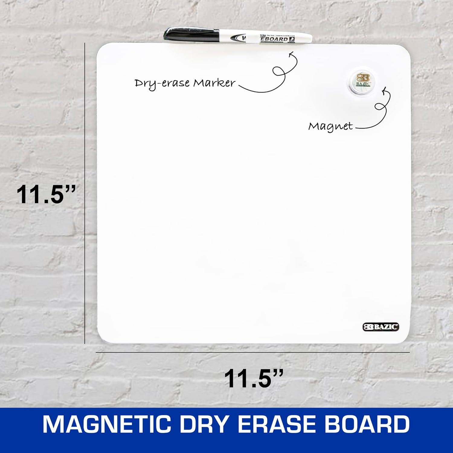 BAZIC Magnetic Dry Erase Board Tile 11.5"x11.5" Whiteboard, Markers and Magnets 1-Pack