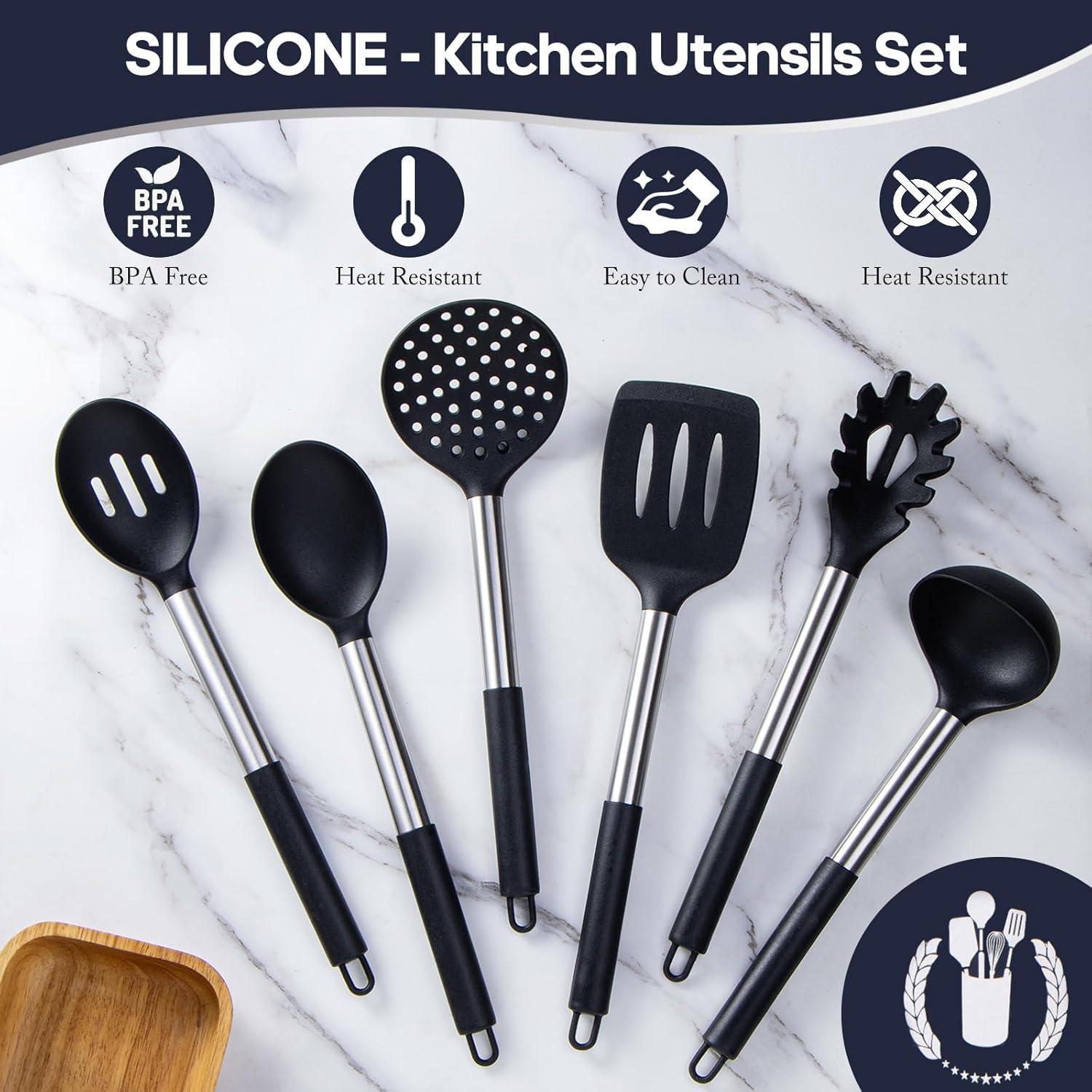 Culinary Couture Kitchen Utensils Set Cooking Essentials Silicone & Stainless Steel Set of 6 Turquoise