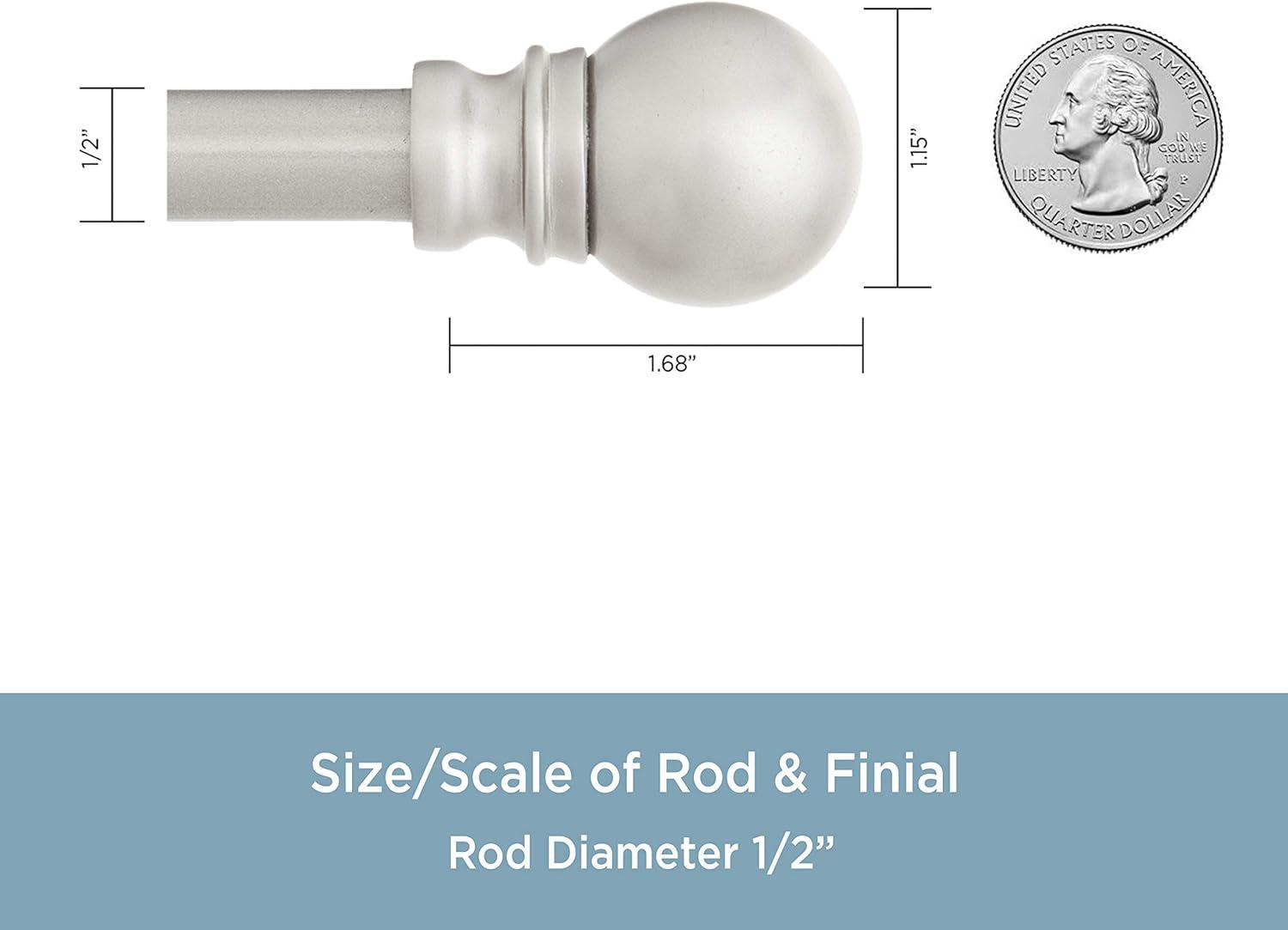 Brushed Nickel Adjustable Petite Café Curtain Rod with Ball Finials