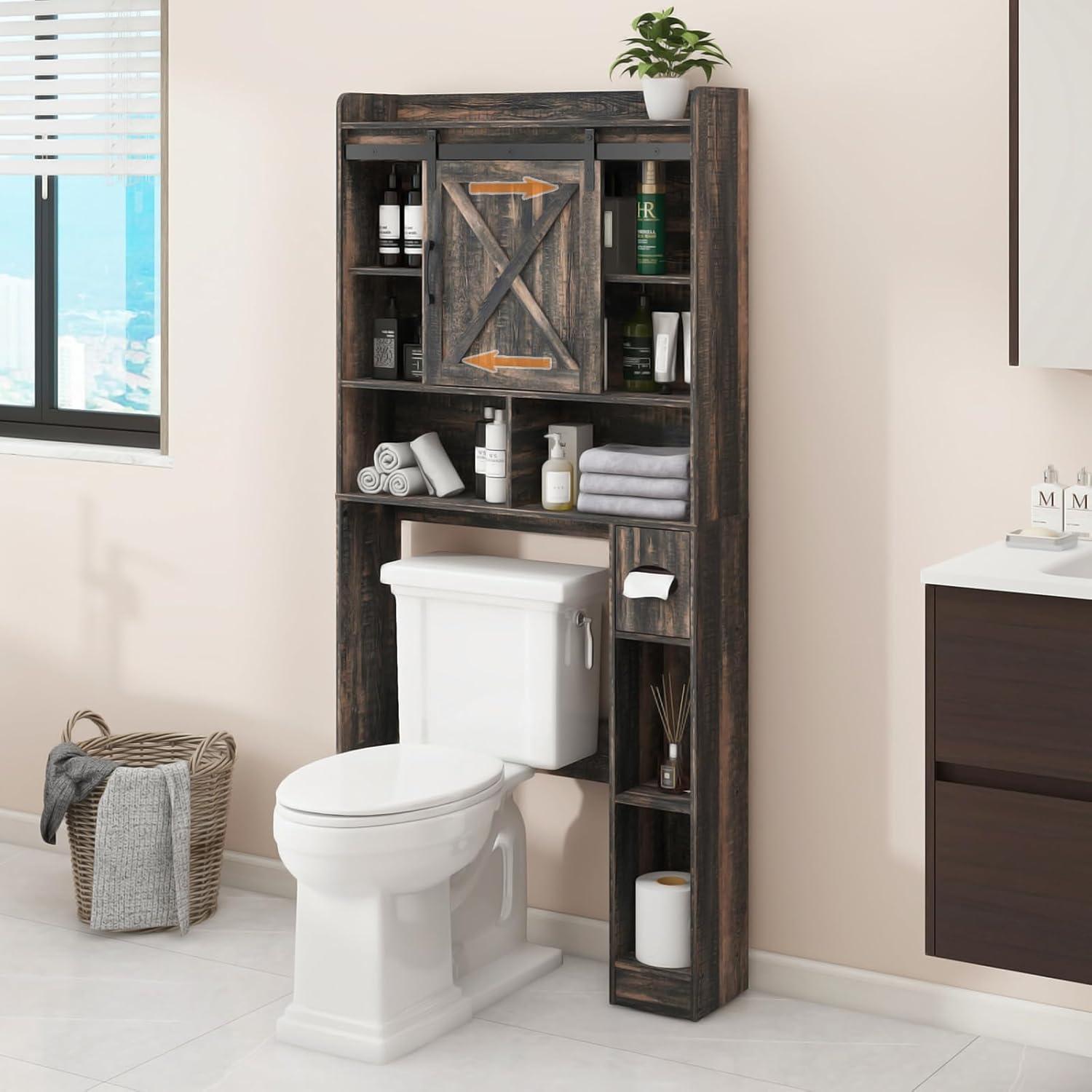 Gracie Oaks The Toilet Storage Cabinet, Farmhouse Storage Cabinet Over Toilet with 2 Barn Doors