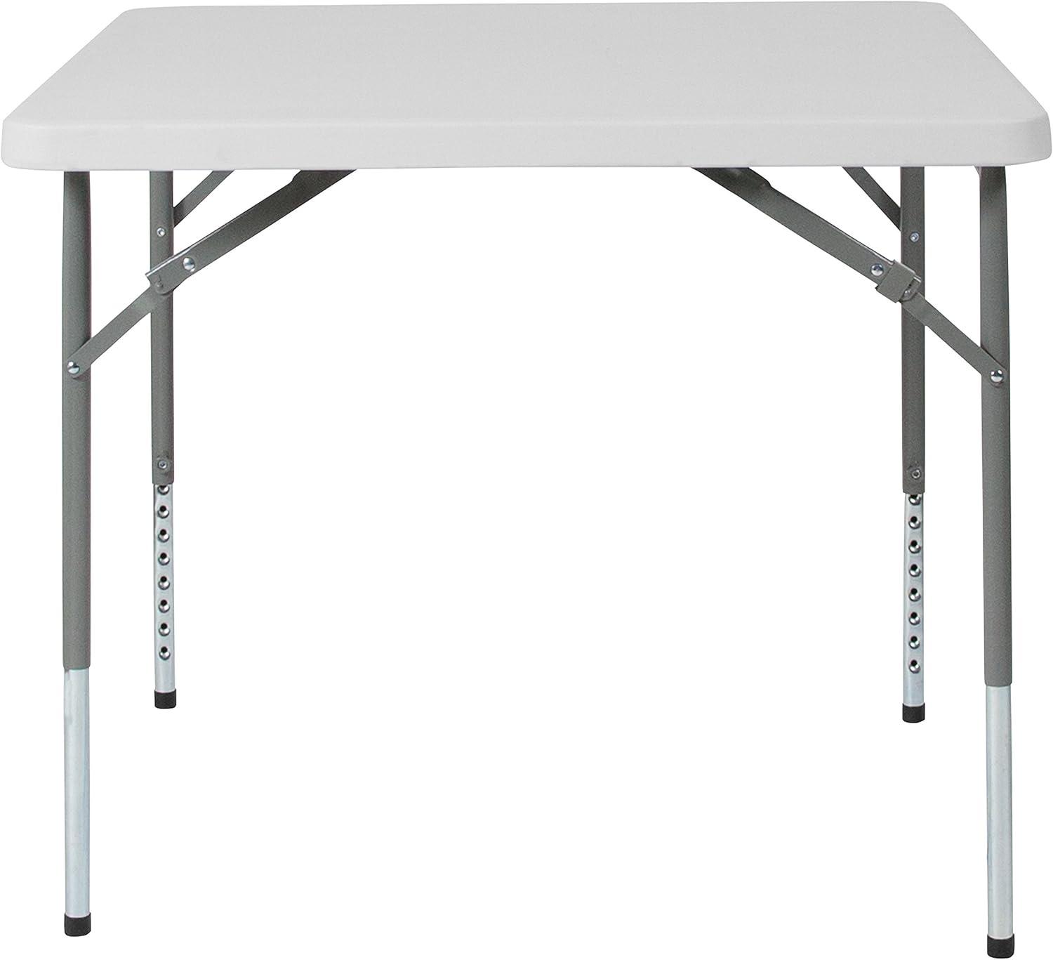 Emma and Oliver 2.79-Foot Square Height Adjustable Granite White Plastic Folding Table