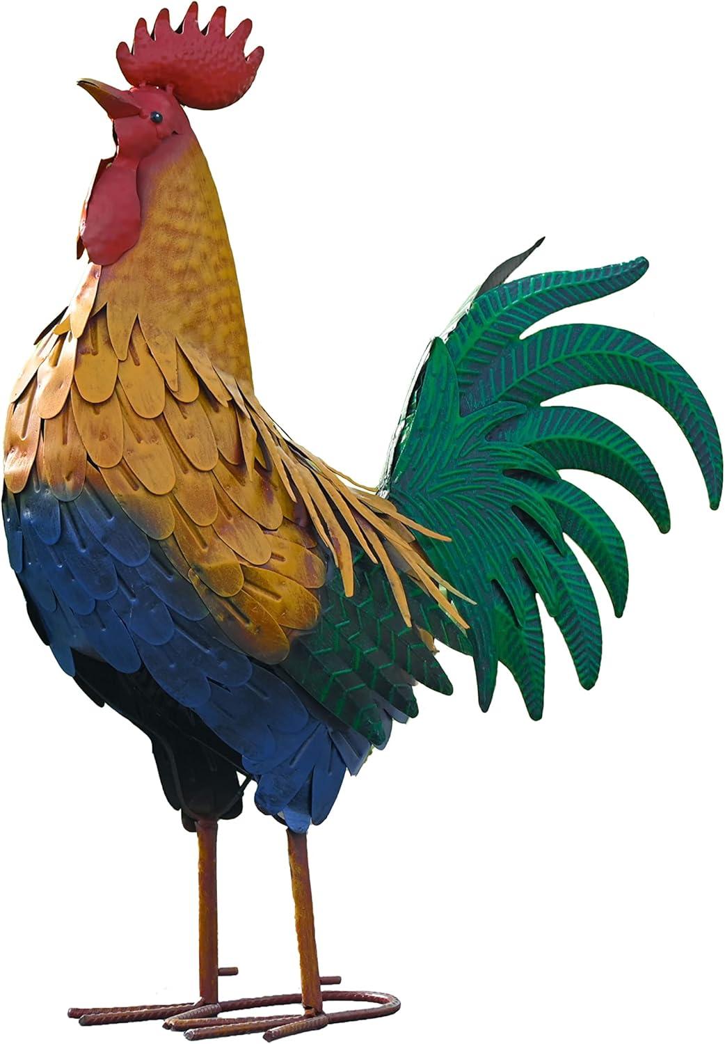 Large Multicolor Metal Rooster Freestanding Outdoor Decor