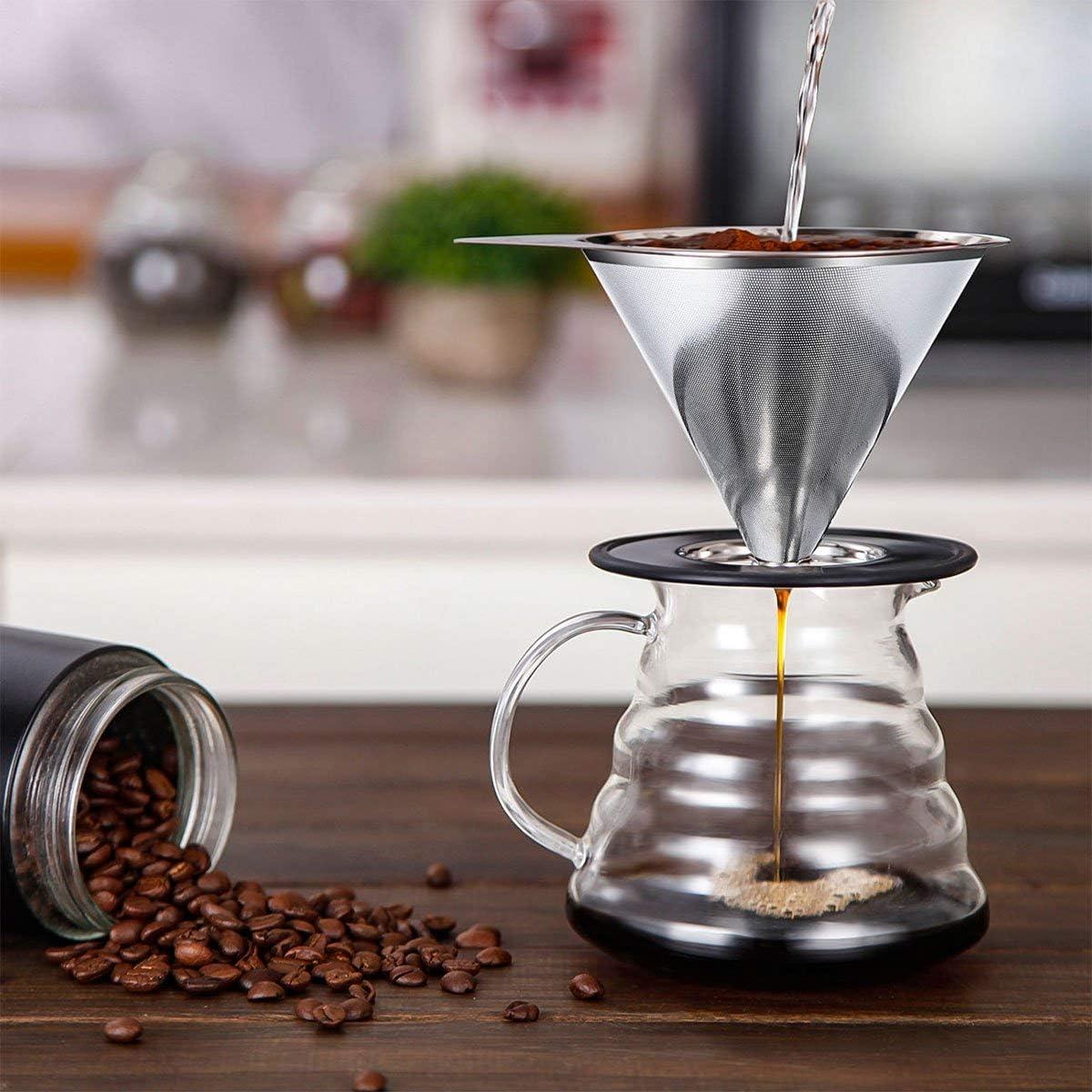 Stainless Steel Cone Pour Over Coffee Dripper with Brush