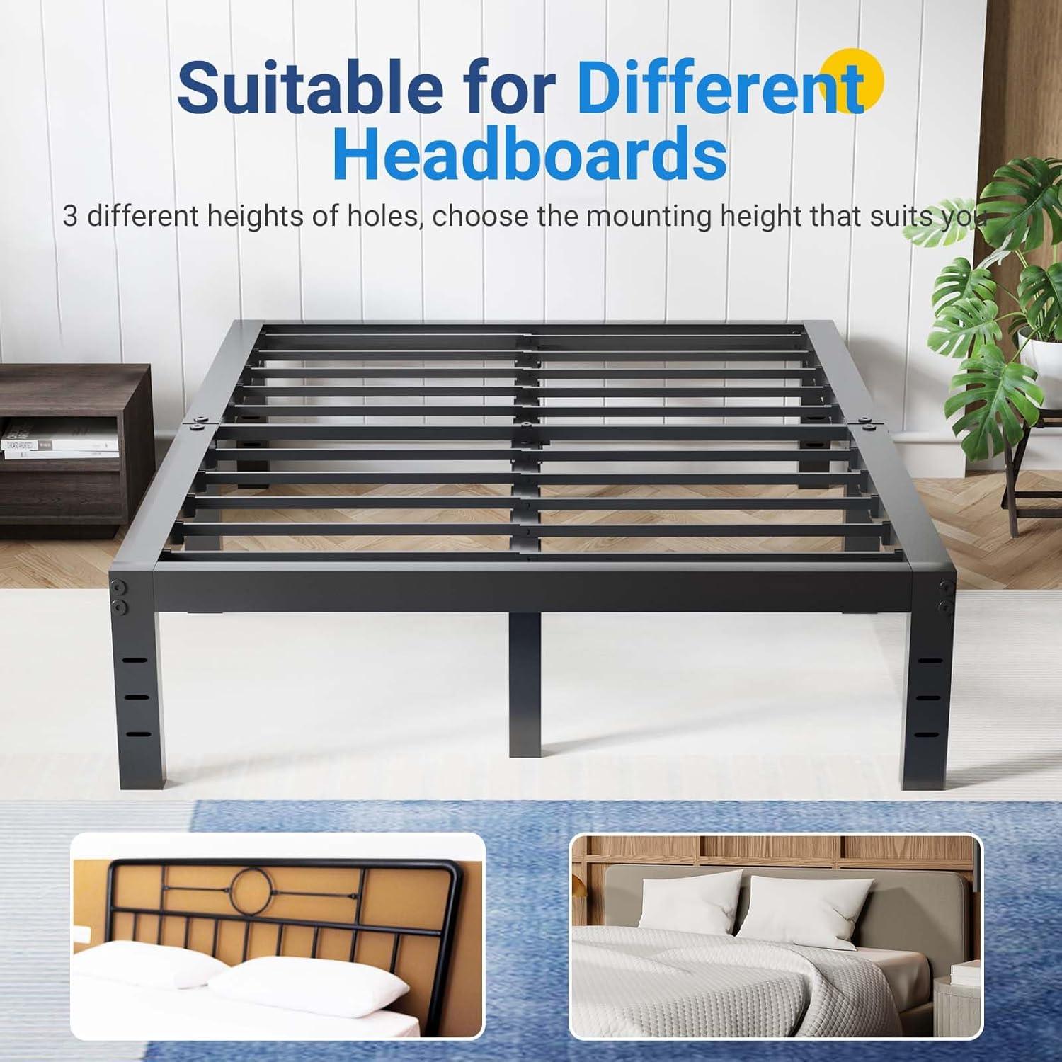 Avenco Queen Bed Frame, 16 Inch Simplicity Metal Platform Queen Size Bed Frame with Underbed Storage, No Box Spring Needed, Heavy Duty Steel Slat Support, for Bedroom, Guest Room, Easy Assembly