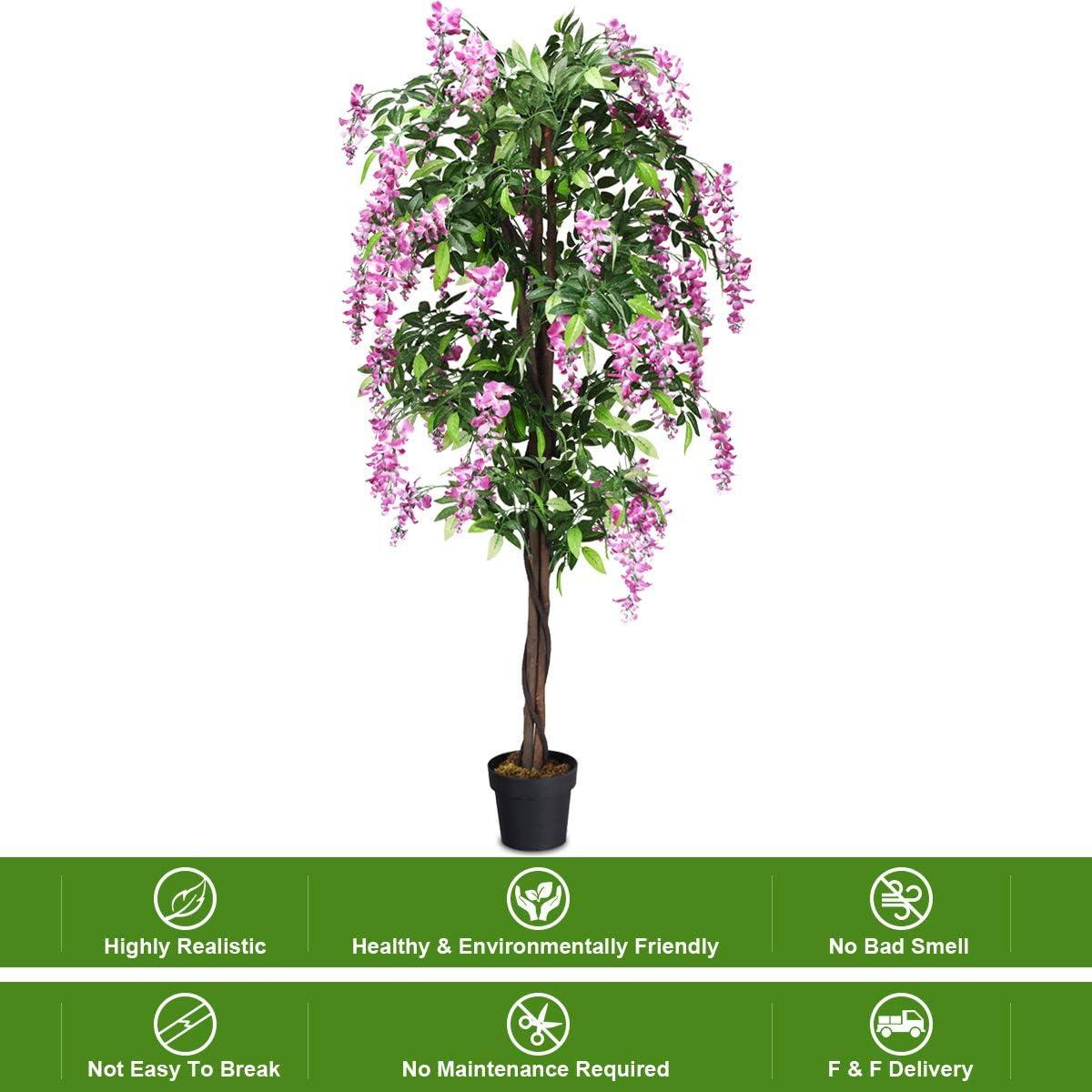 Primrue 6FT Artificial Wisteria Trees, Fake Wisteria Trees in Nursery Planters, Green Simulated Floor Plants, Indoor and Outdoor Decorations