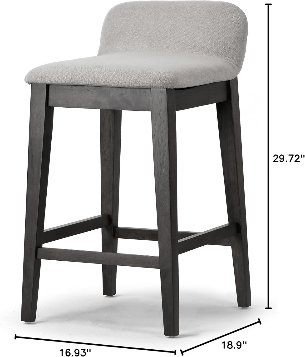 Set of 2 Atia Black Rubberwood Counter Stool with Low Back Fabric Seat