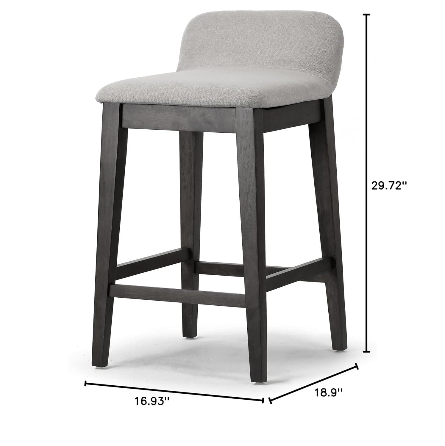 Set of 2 Atia Black Rubberwood Counter Stool with Low Back Fabric Seat