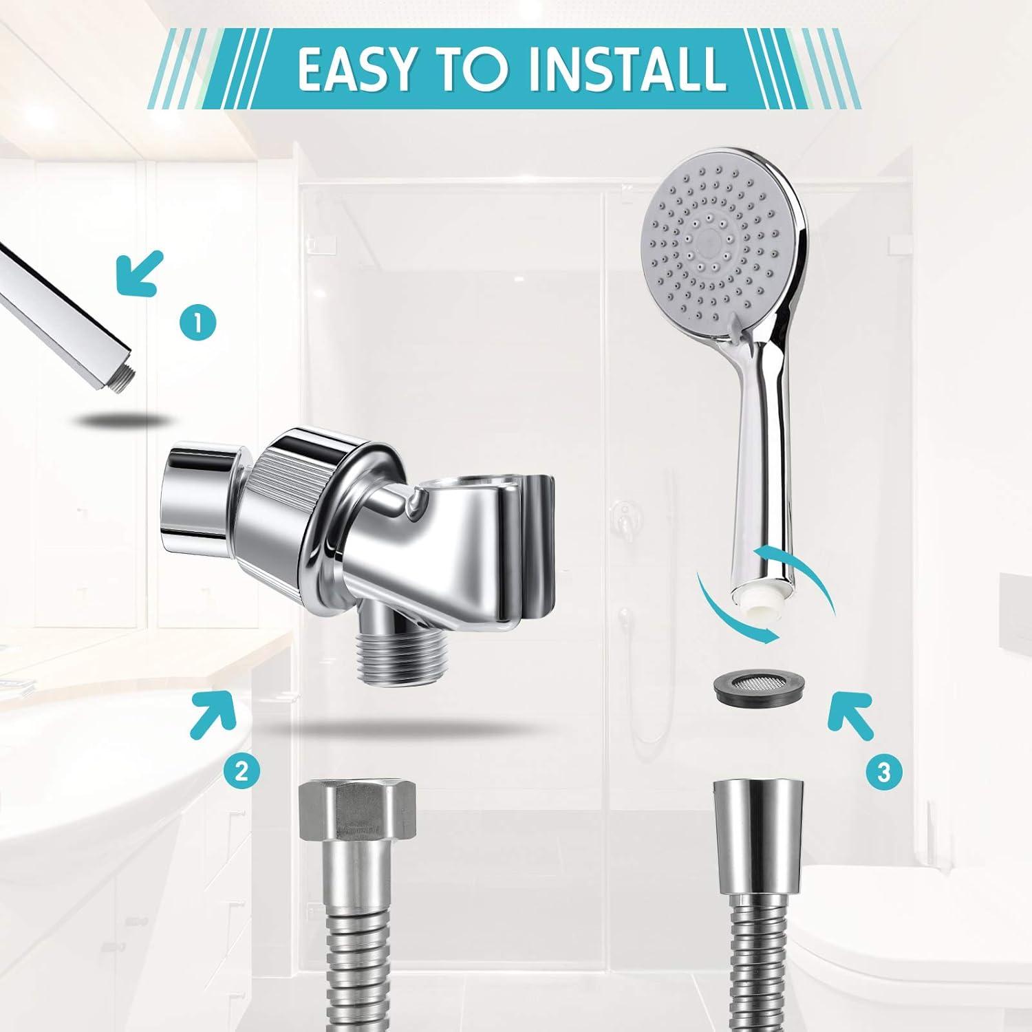 79 Inch Stainless Steel Shower Hose with Adjustable Shower Arm Holder and Head Replacement (Silver)