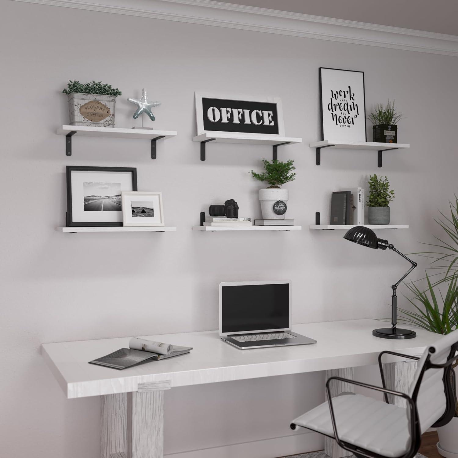 WOPITUES White Floating Shelves Set of 6,Wood for Bedroom,Modern Wall Decor,Bathroom Storage,Book Living Room[Upgraded]-White (HM011A)